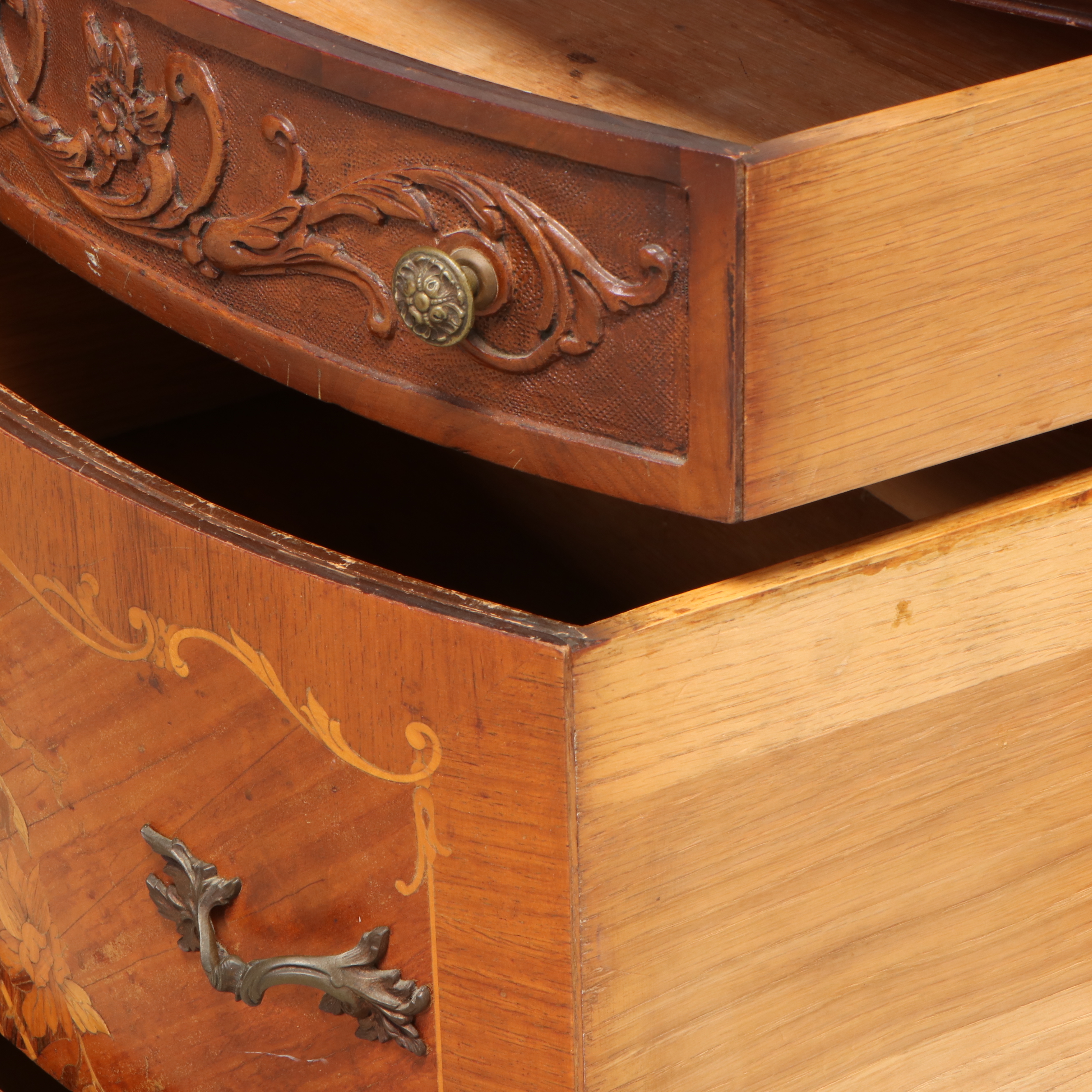 George III Style Carved and Inlaid Satinwood Demi-Lune Cabinet, Circa 1940