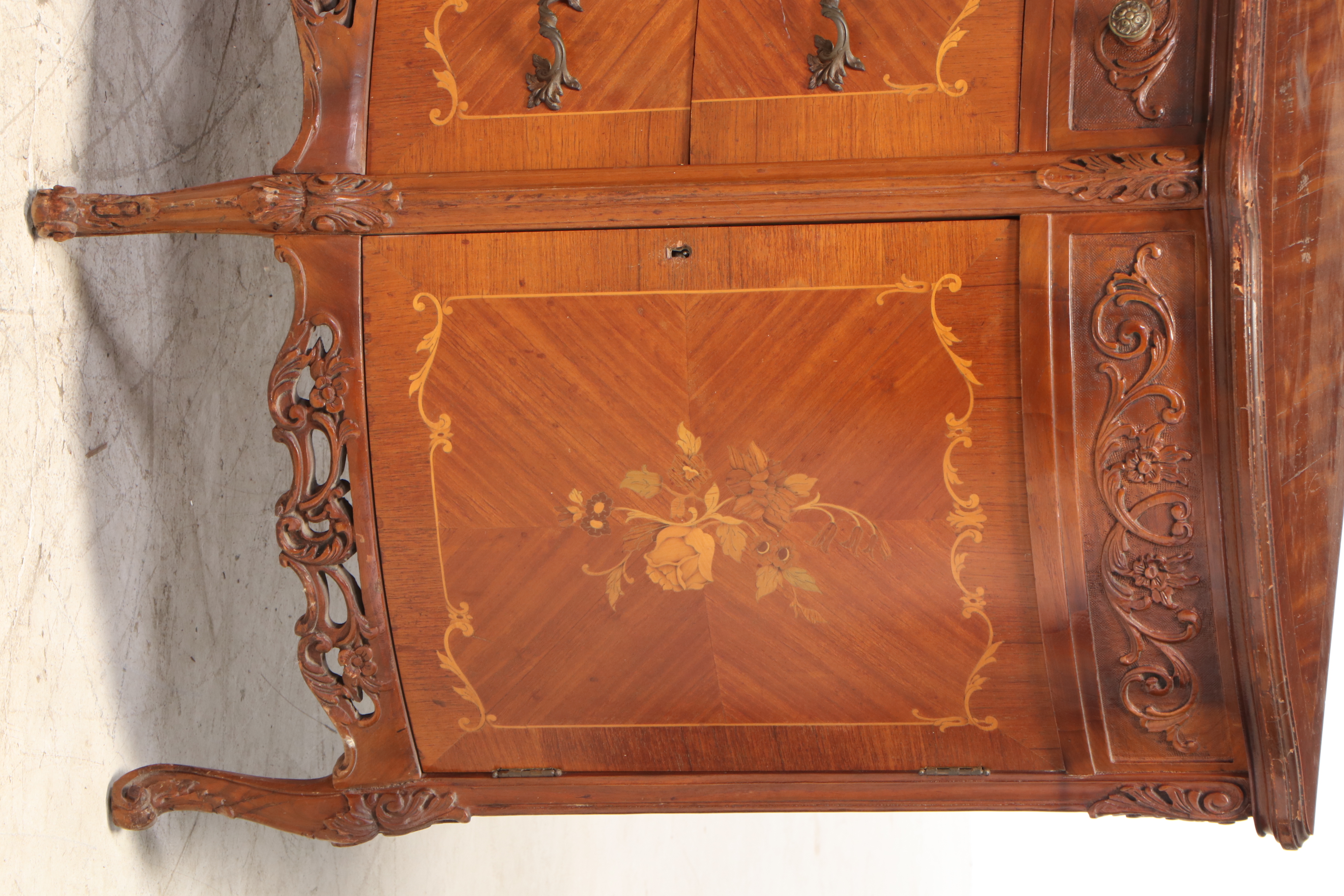 George III Style Carved and Inlaid Satinwood Demi-Lune Cabinet, Circa 1940