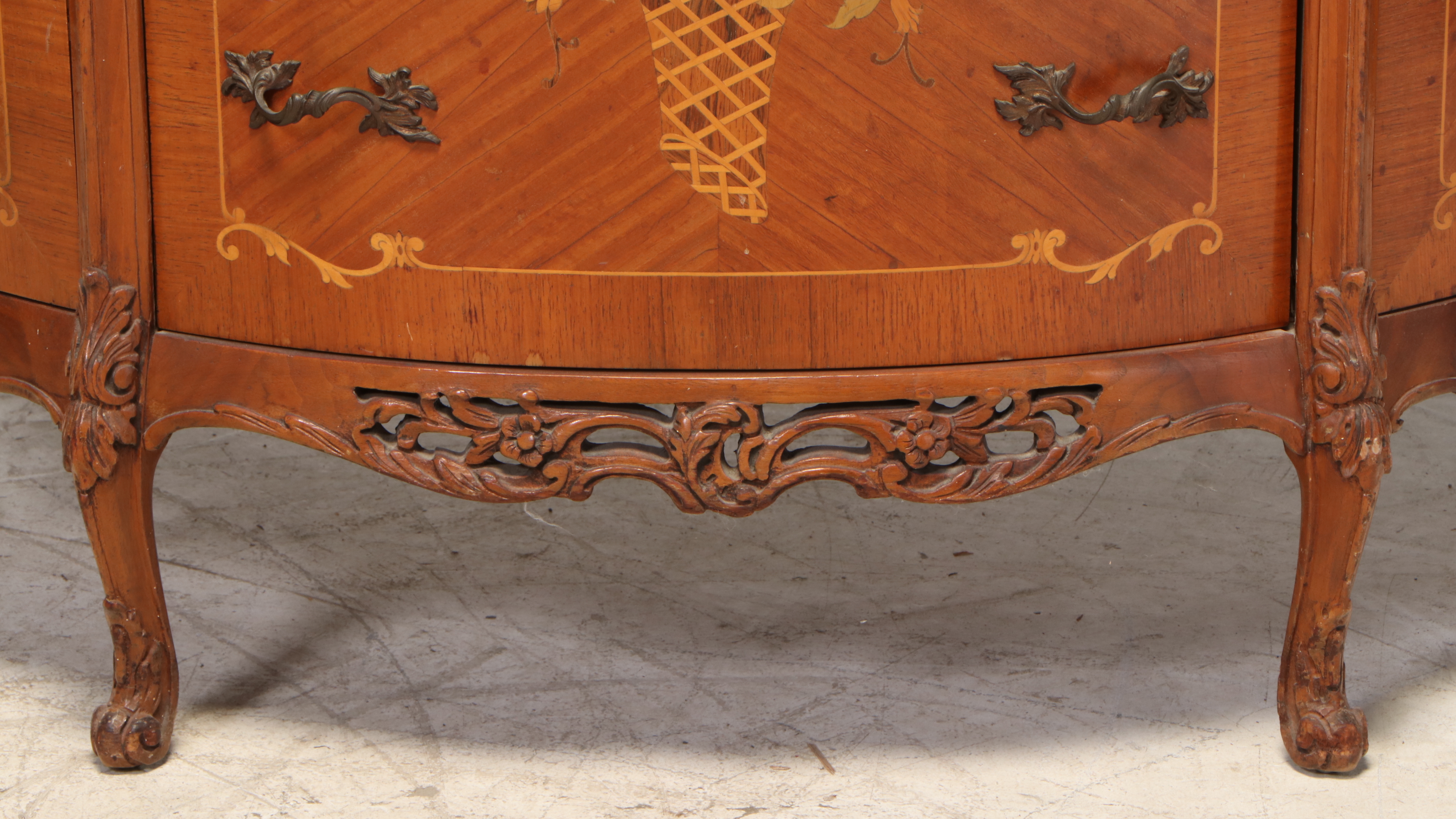 George III Style Carved and Inlaid Satinwood Demi-Lune Cabinet, Circa 1940