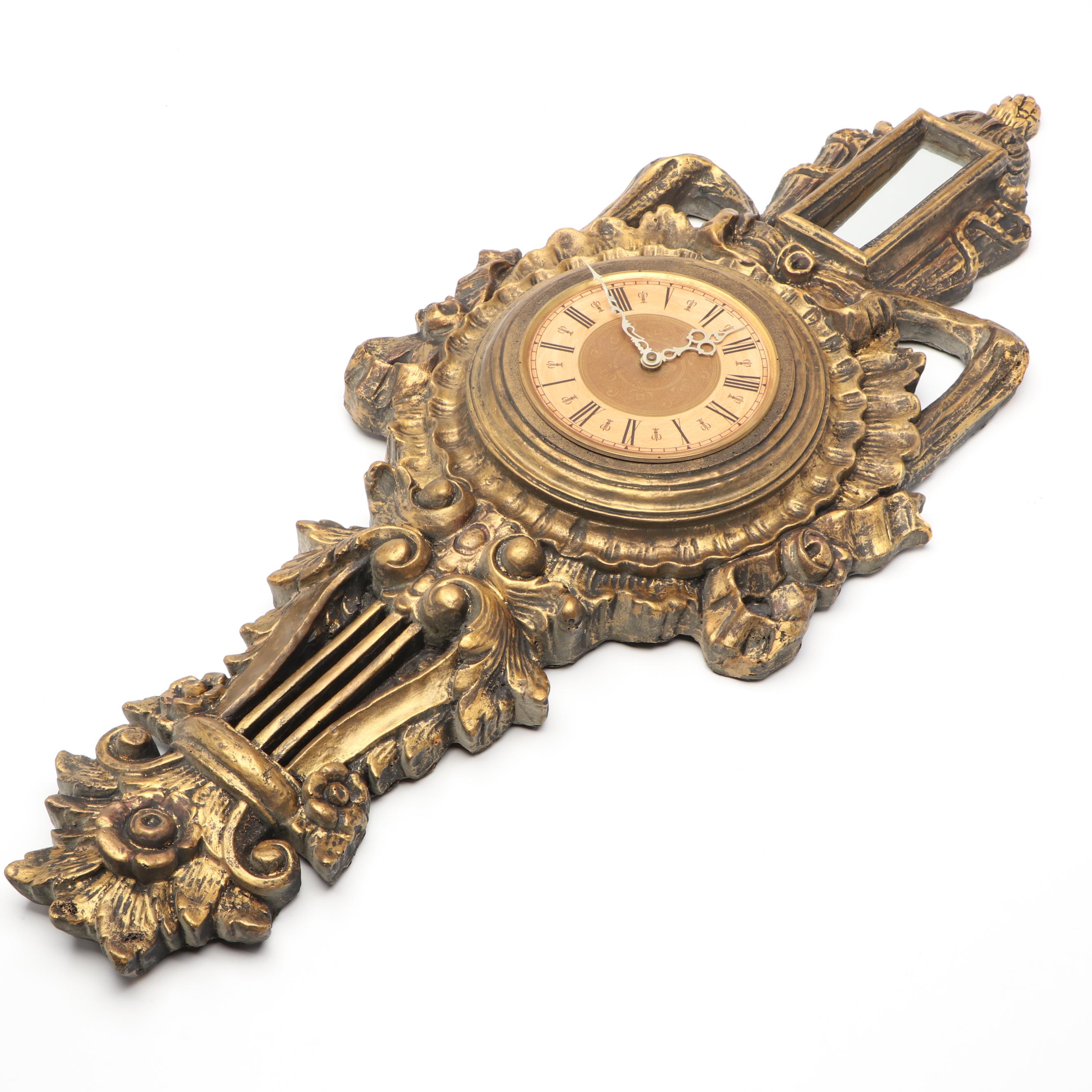 French Rococo Style Giltwood Cartel Clock