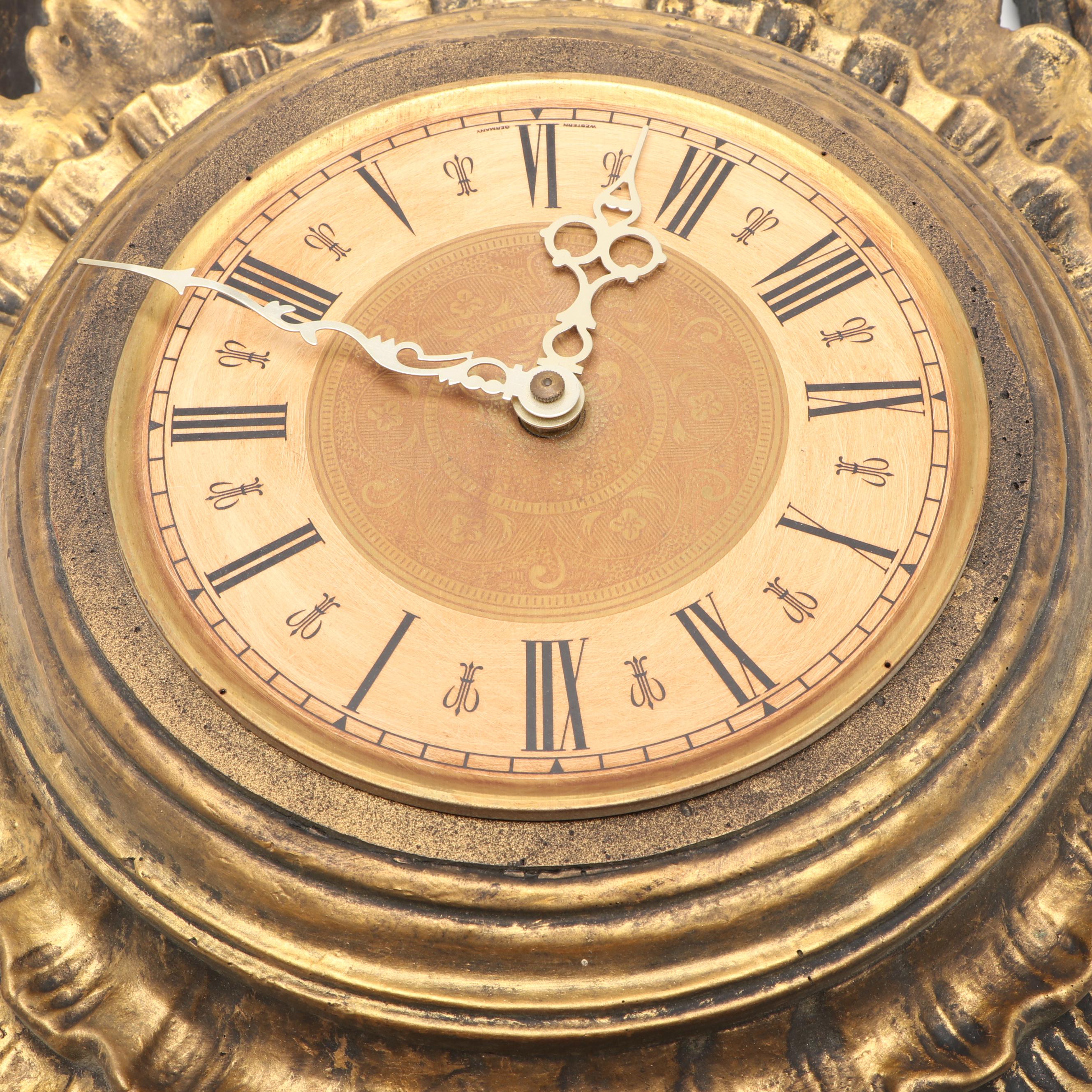 French Rococo Style Giltwood Cartel Clock