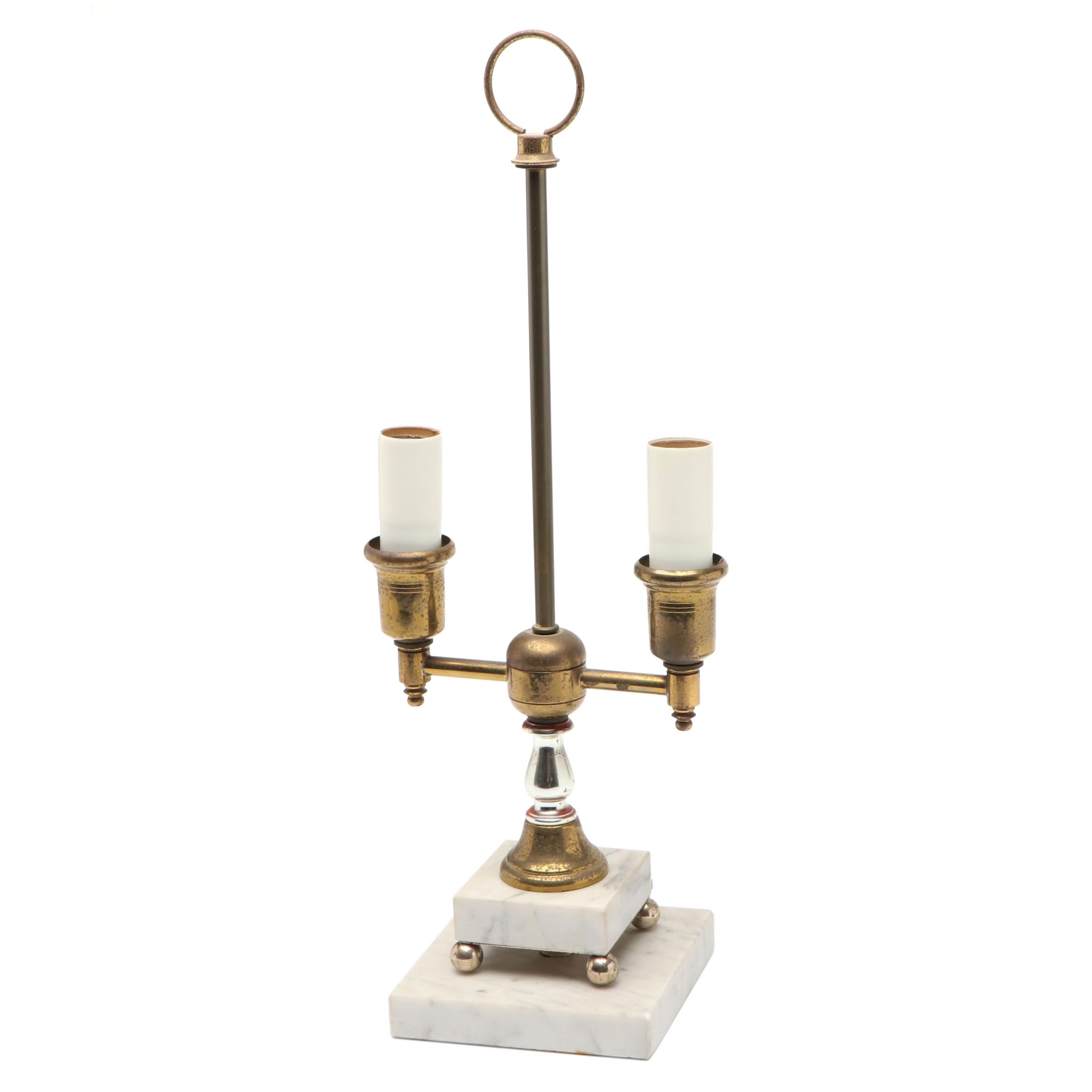 Marble and Brass Student Double Arm Lamp, Mid-20th C