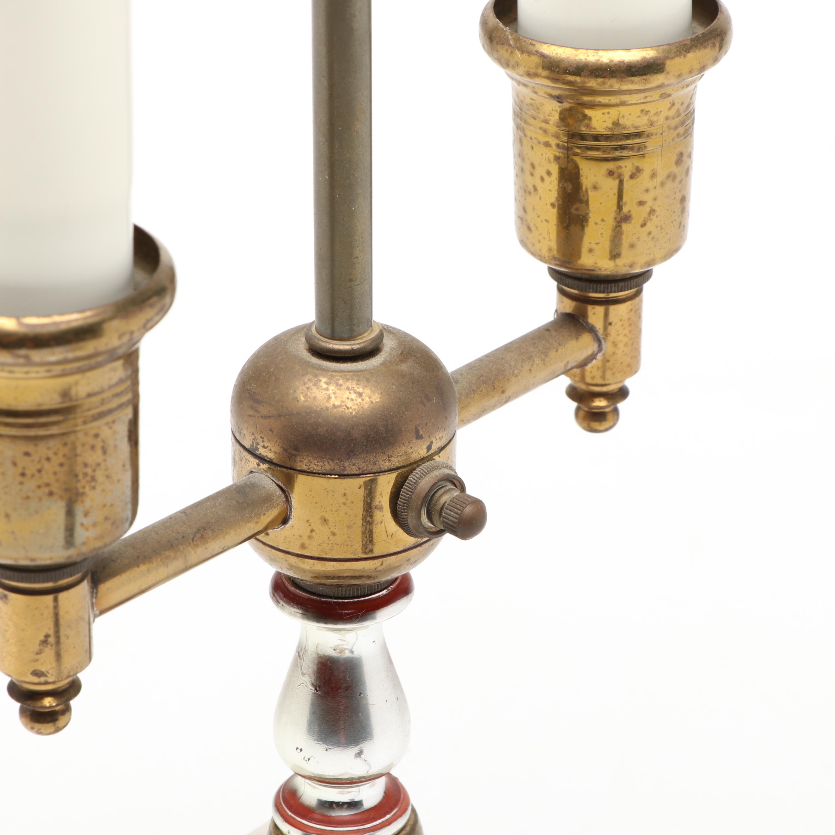 Marble and Brass Student Double Arm Lamp, Mid-20th C