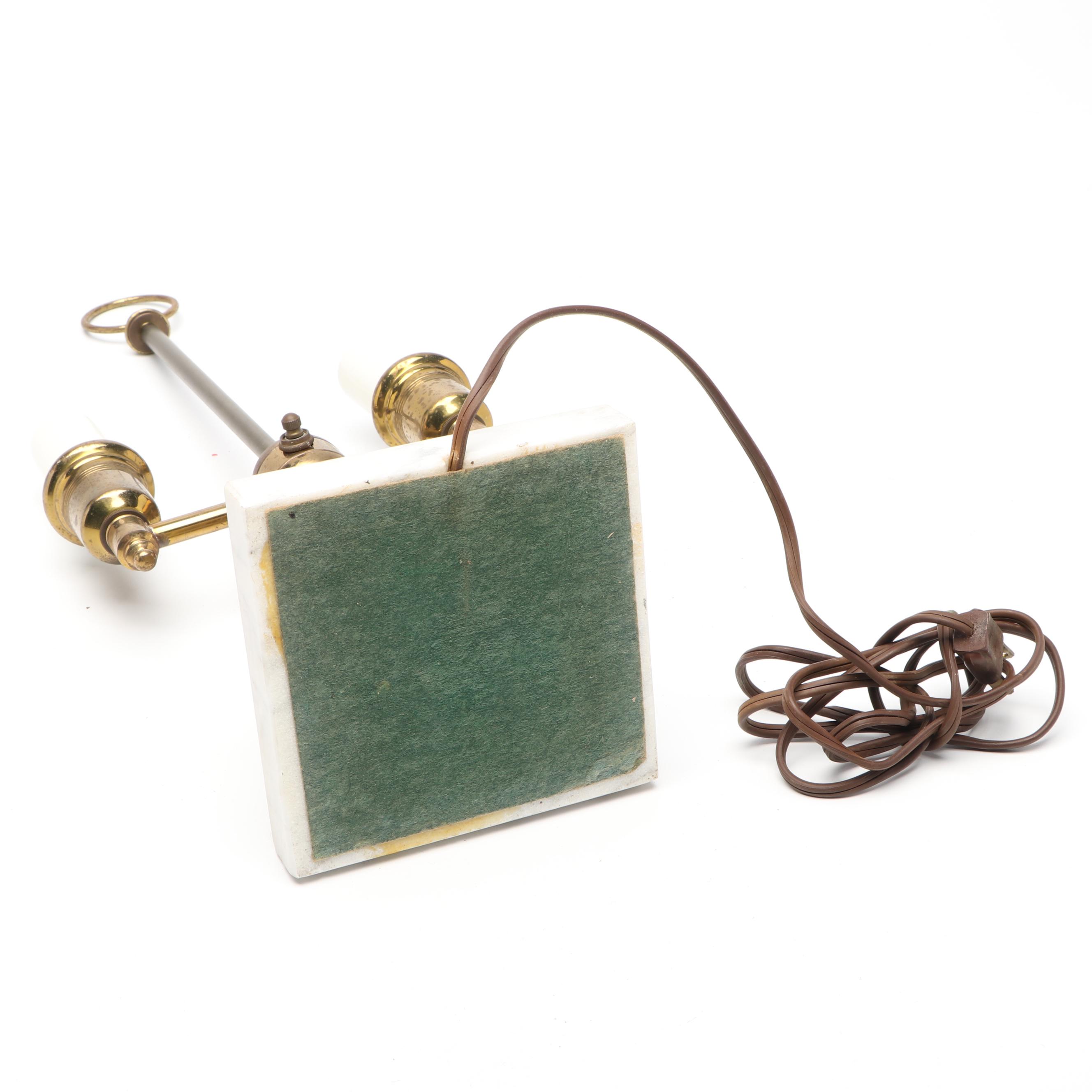 Marble and Brass Student Double Arm Lamp, Mid-20th C