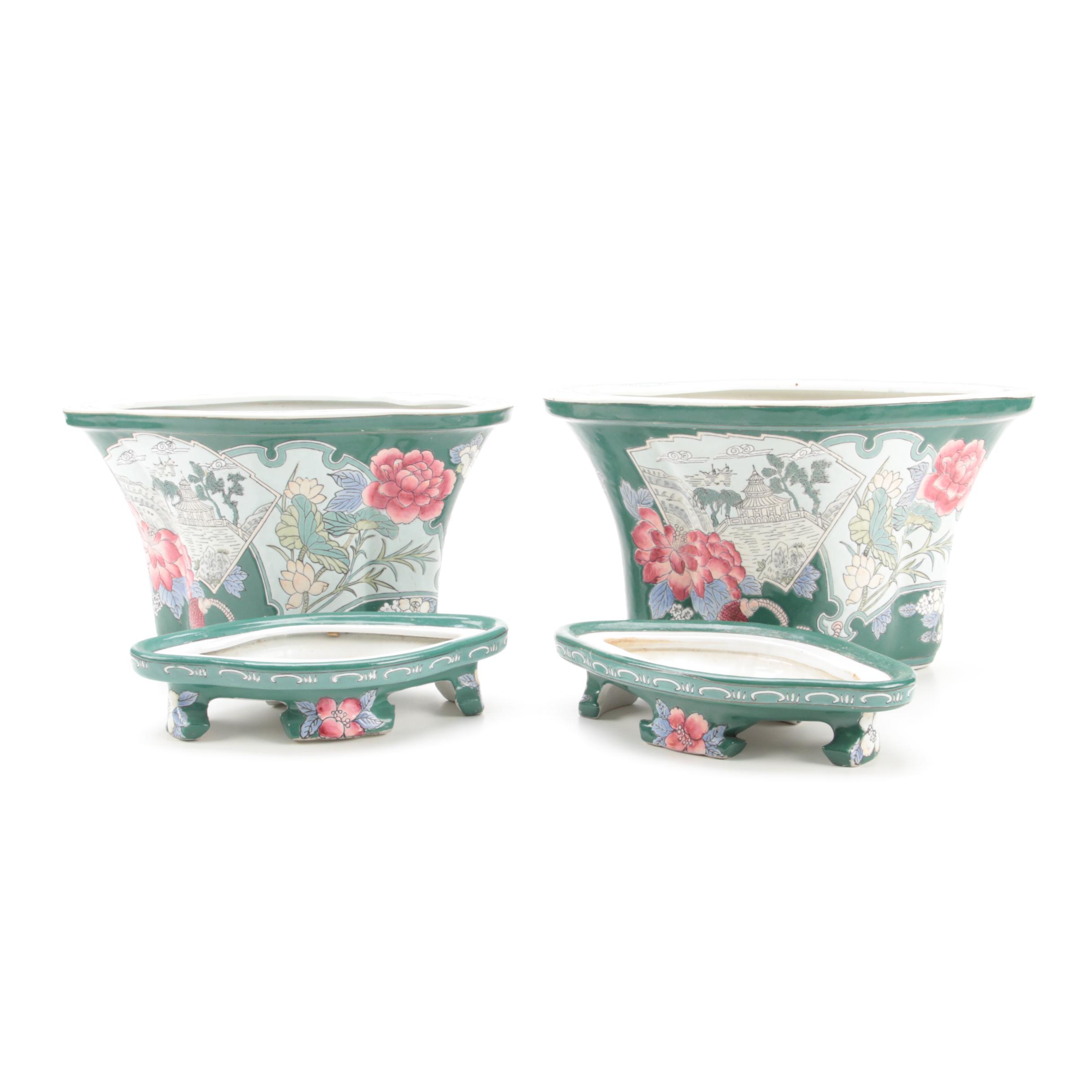 Japanese Imari Style Asymmetrical Quatrefoil Ceramic Planters