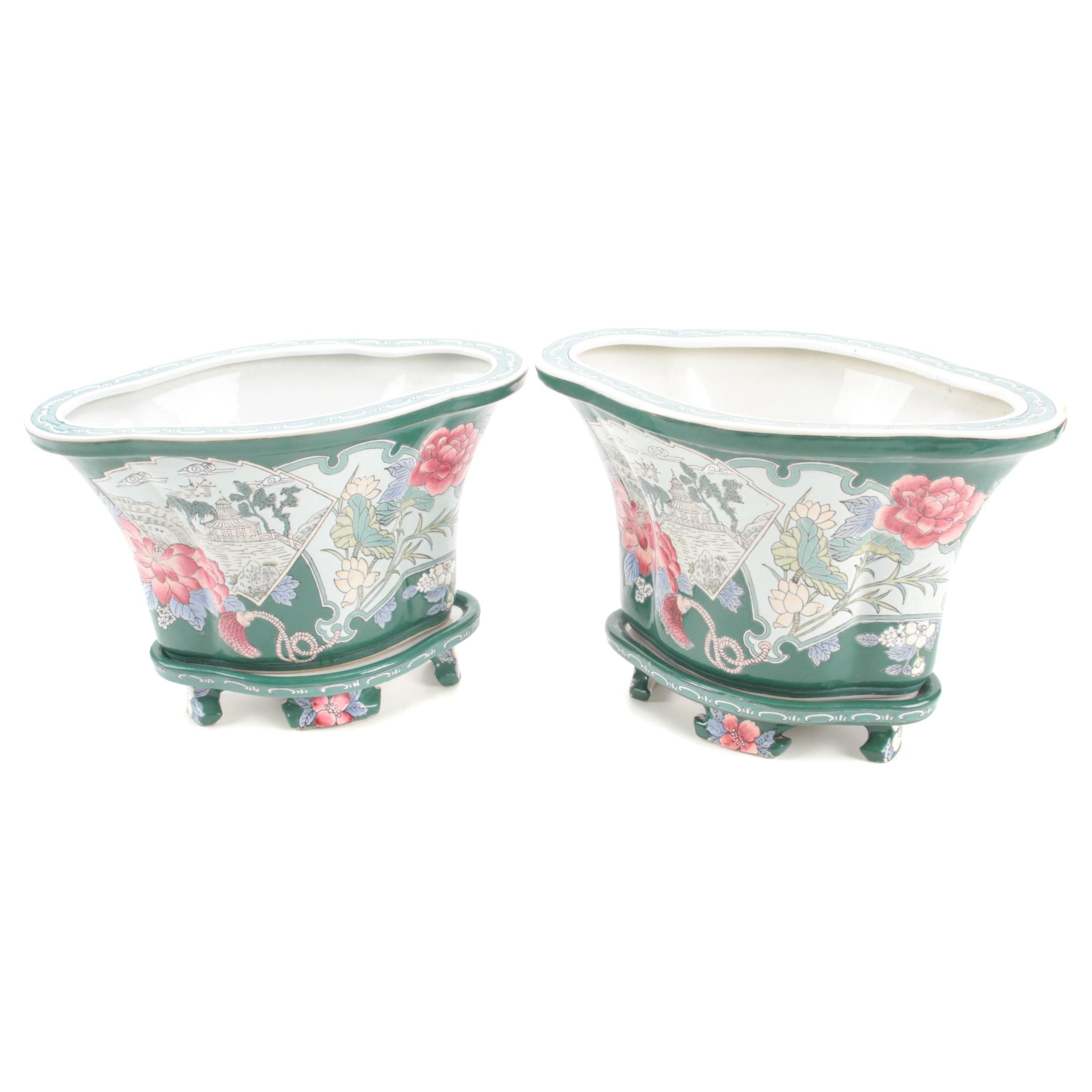 Japanese Imari Style Asymmetrical Quatrefoil Ceramic Planters