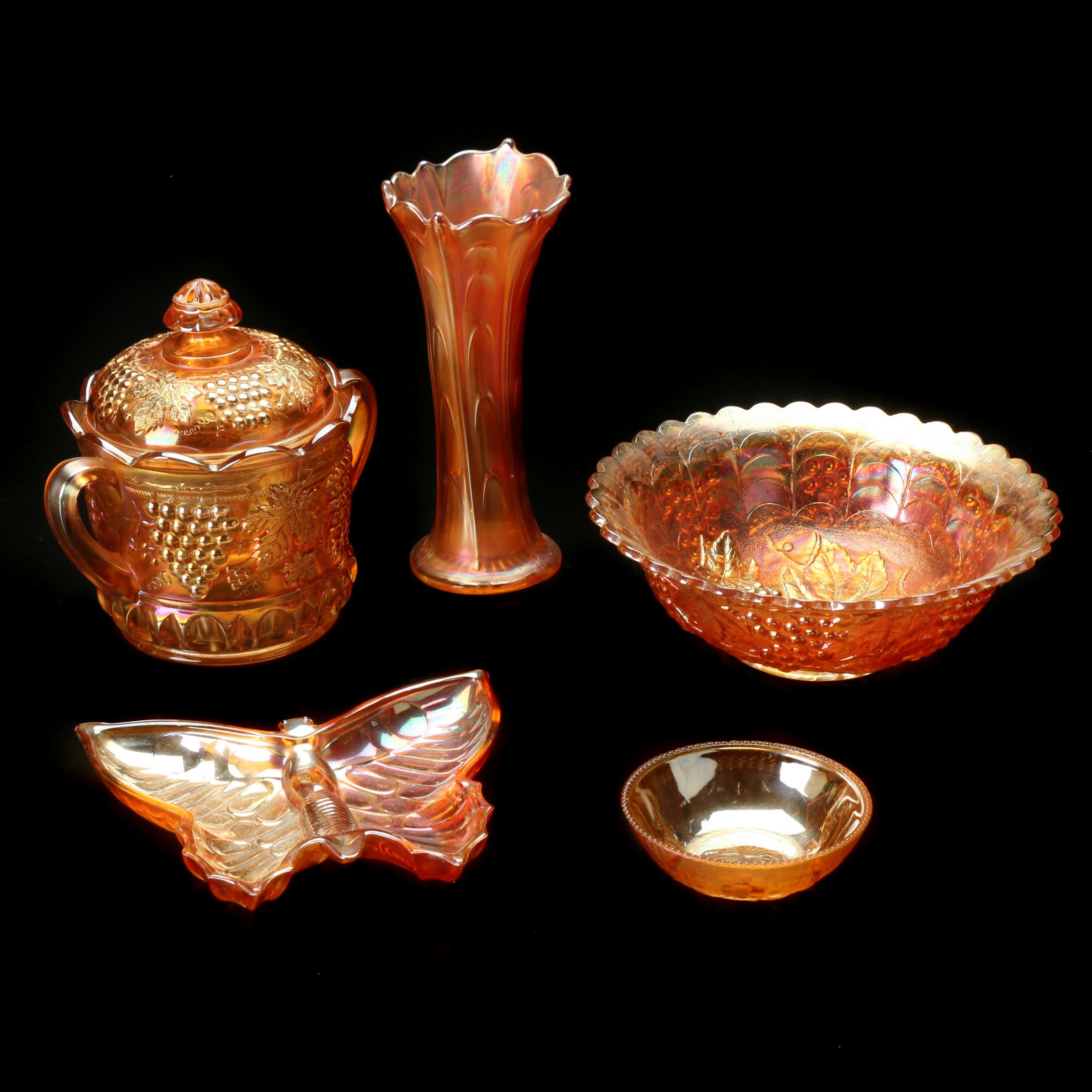 Northwood Marigold "Grape and Cable" Glass Cookie Jar and Bowl, and More