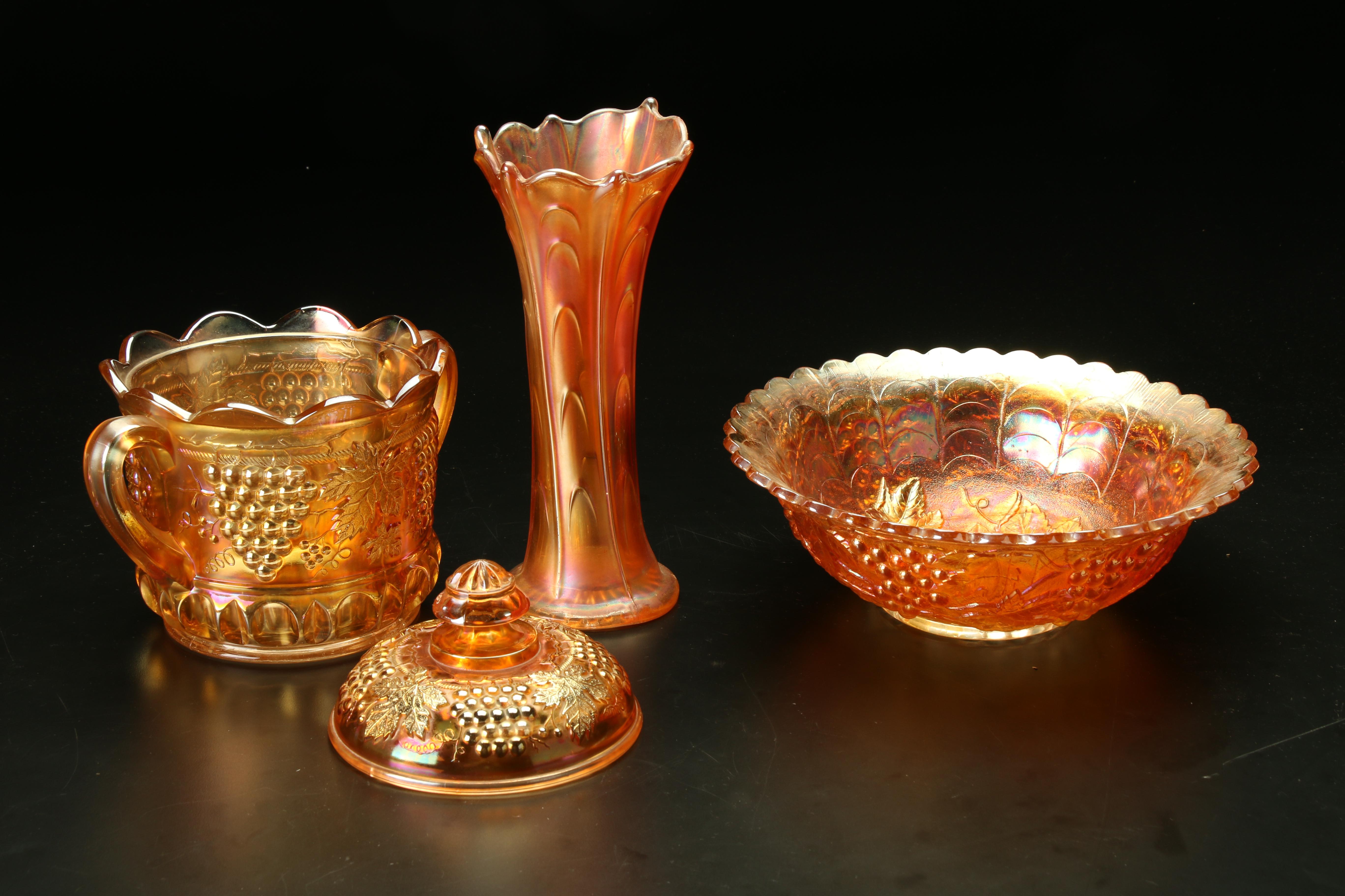 Northwood Marigold "Grape and Cable" Glass Cookie Jar and Bowl, and More