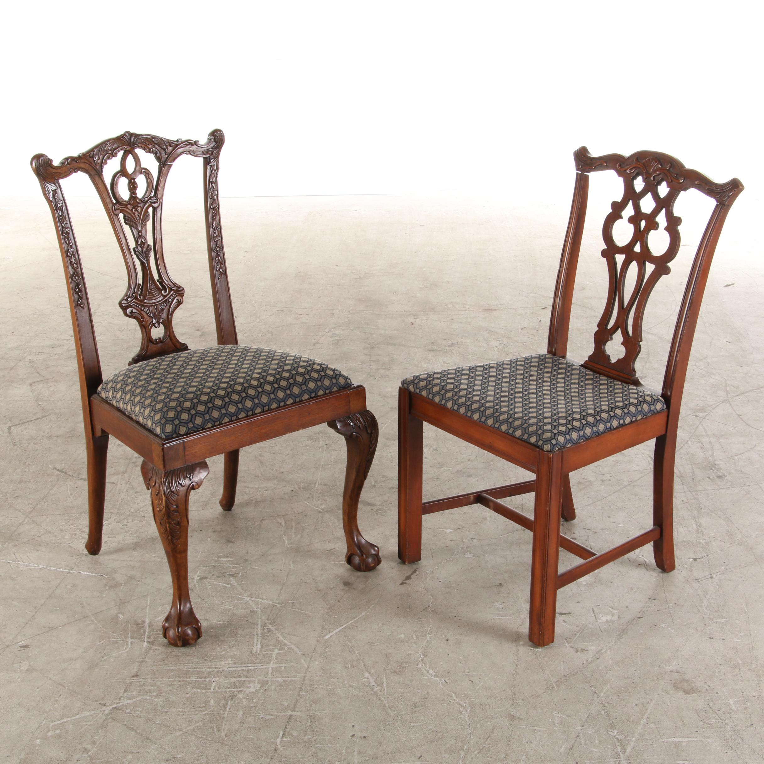Chippendale Style Mahogany Upholstered Dining Chairs