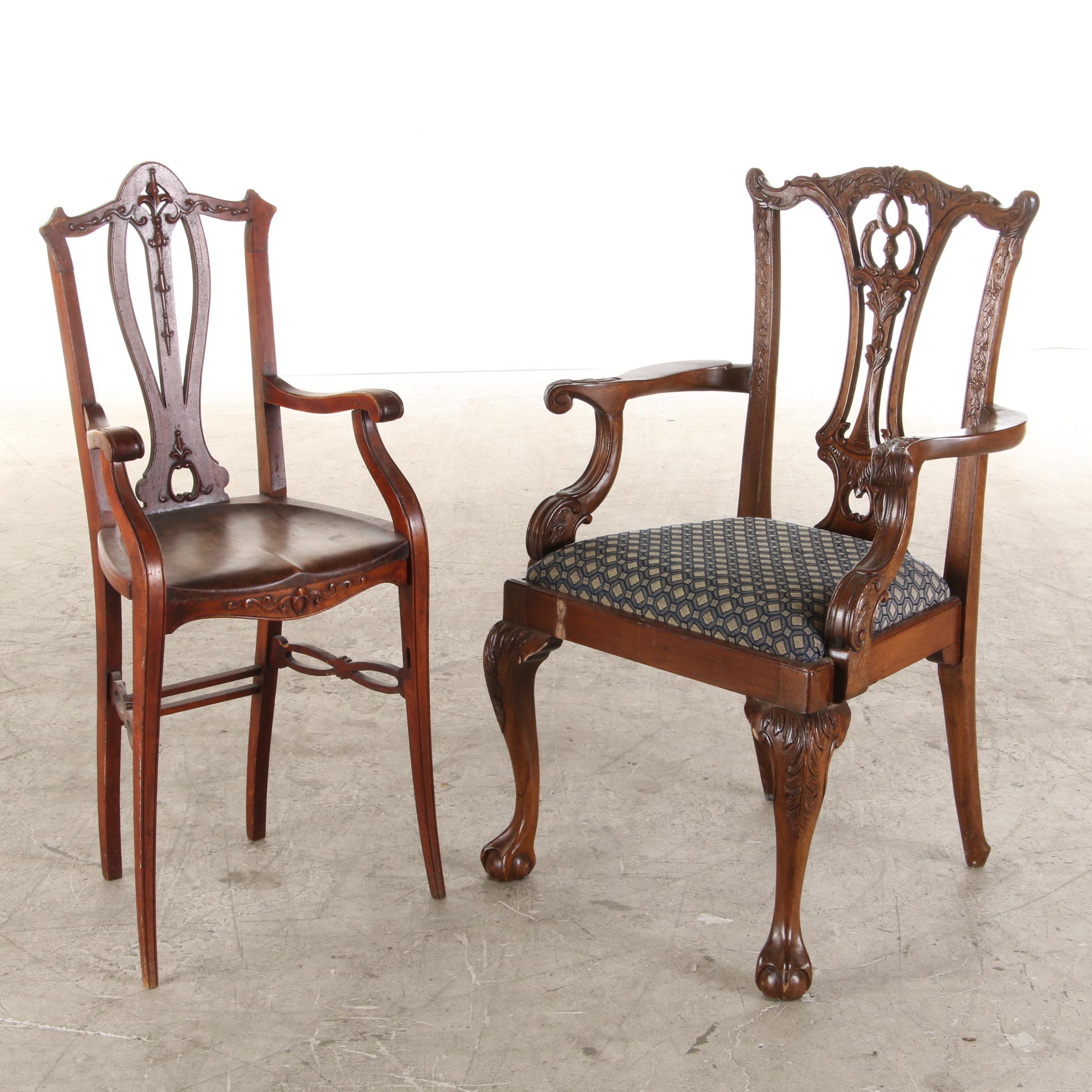 Chippendale Style Mahogany Upholstered Dining Chairs