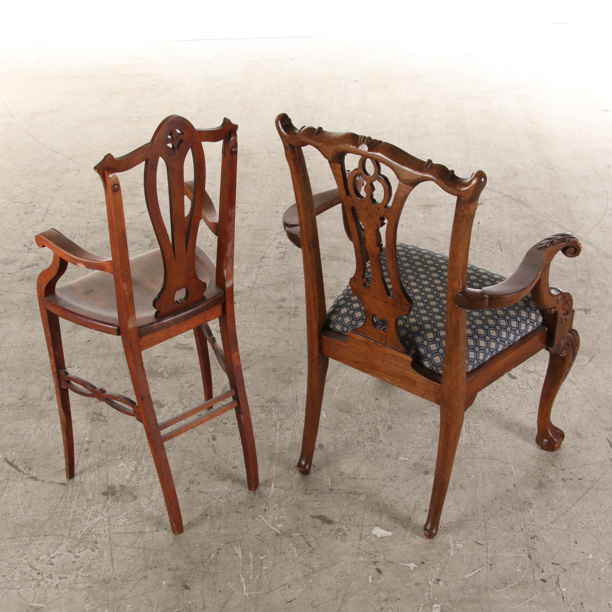 Chippendale Style Mahogany Upholstered Dining Chairs