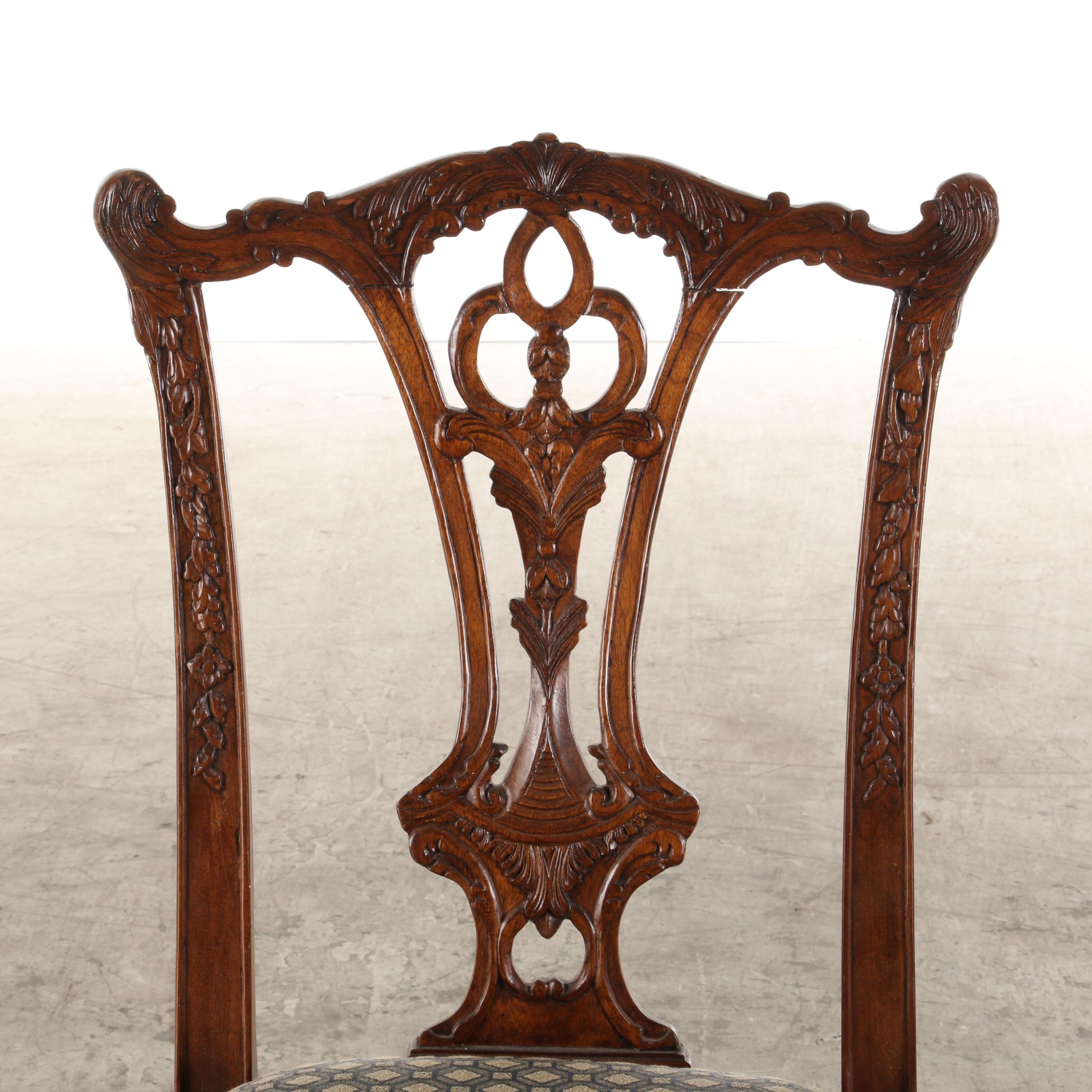 Chippendale Style Mahogany Upholstered Dining Chairs