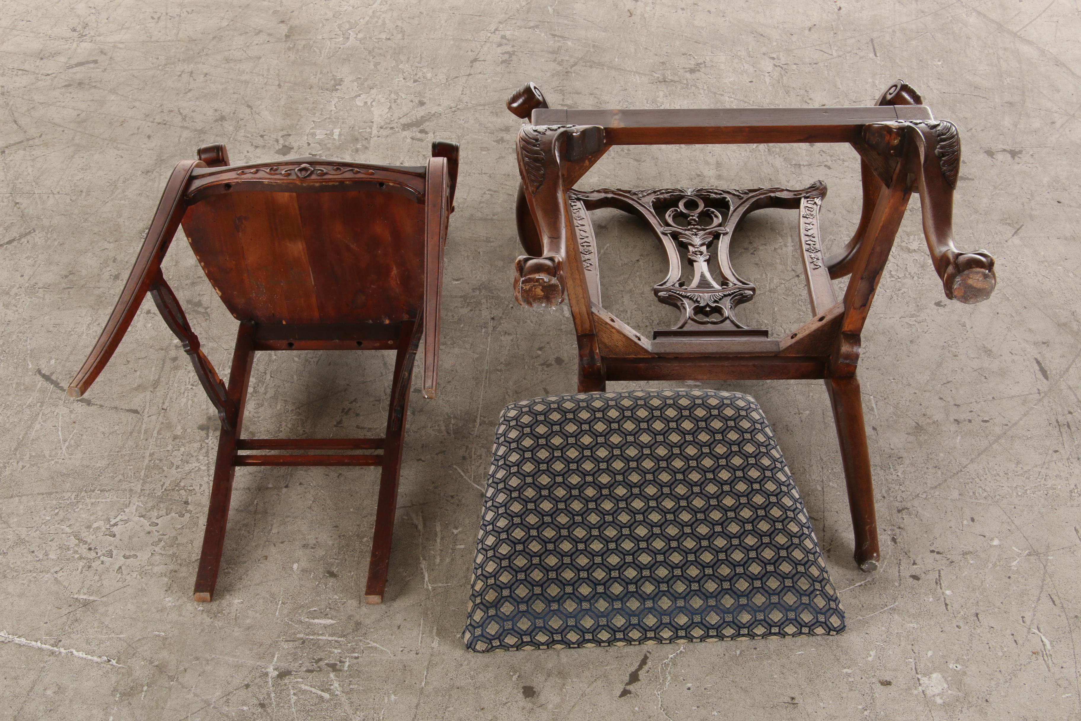 Chippendale Style Mahogany Upholstered Dining Chairs