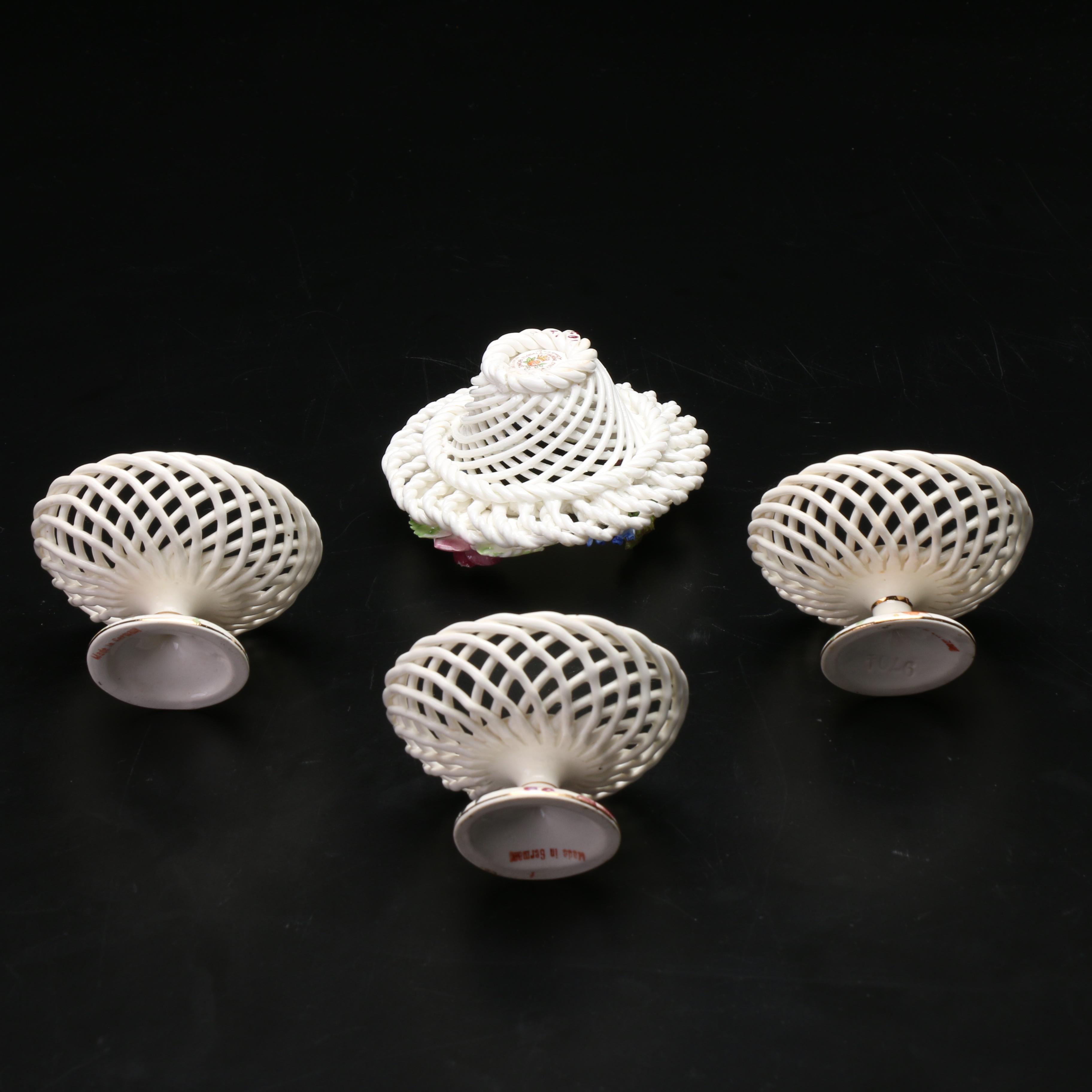 Aynsley Bone China and German Porcelain Floral Baskets, Mid to Late 20th Century