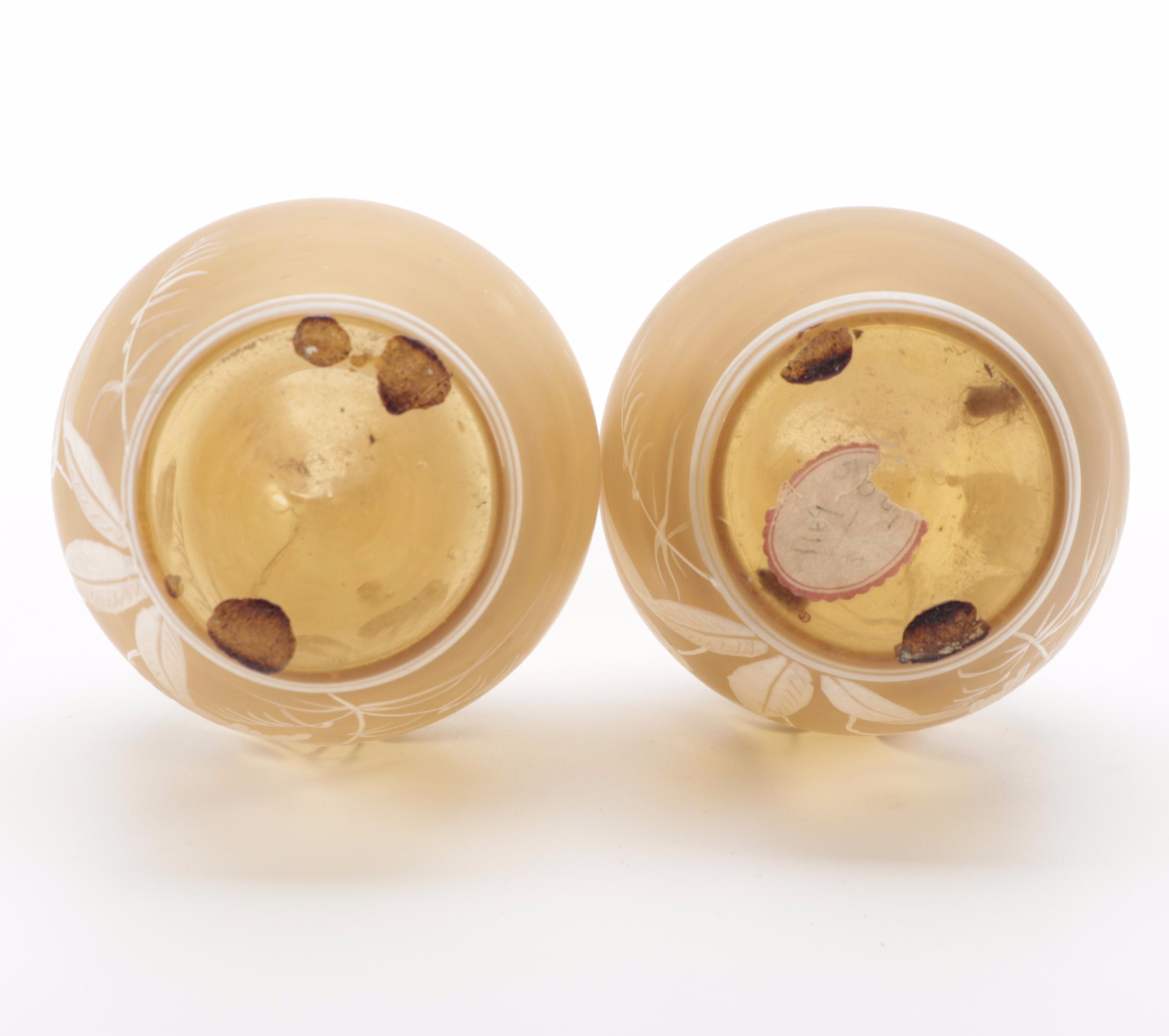 Victorian Enameled Bristol Amber Stain Glass Vases, Mid to Late 19th Century