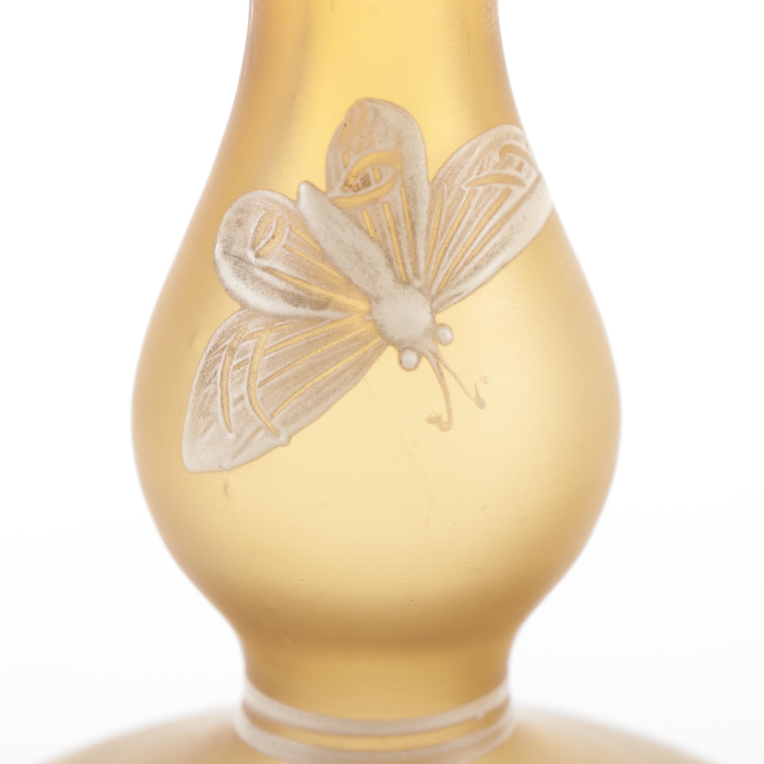 Victorian Enameled Bristol Amber Stain Glass Vases, Mid to Late 19th Century