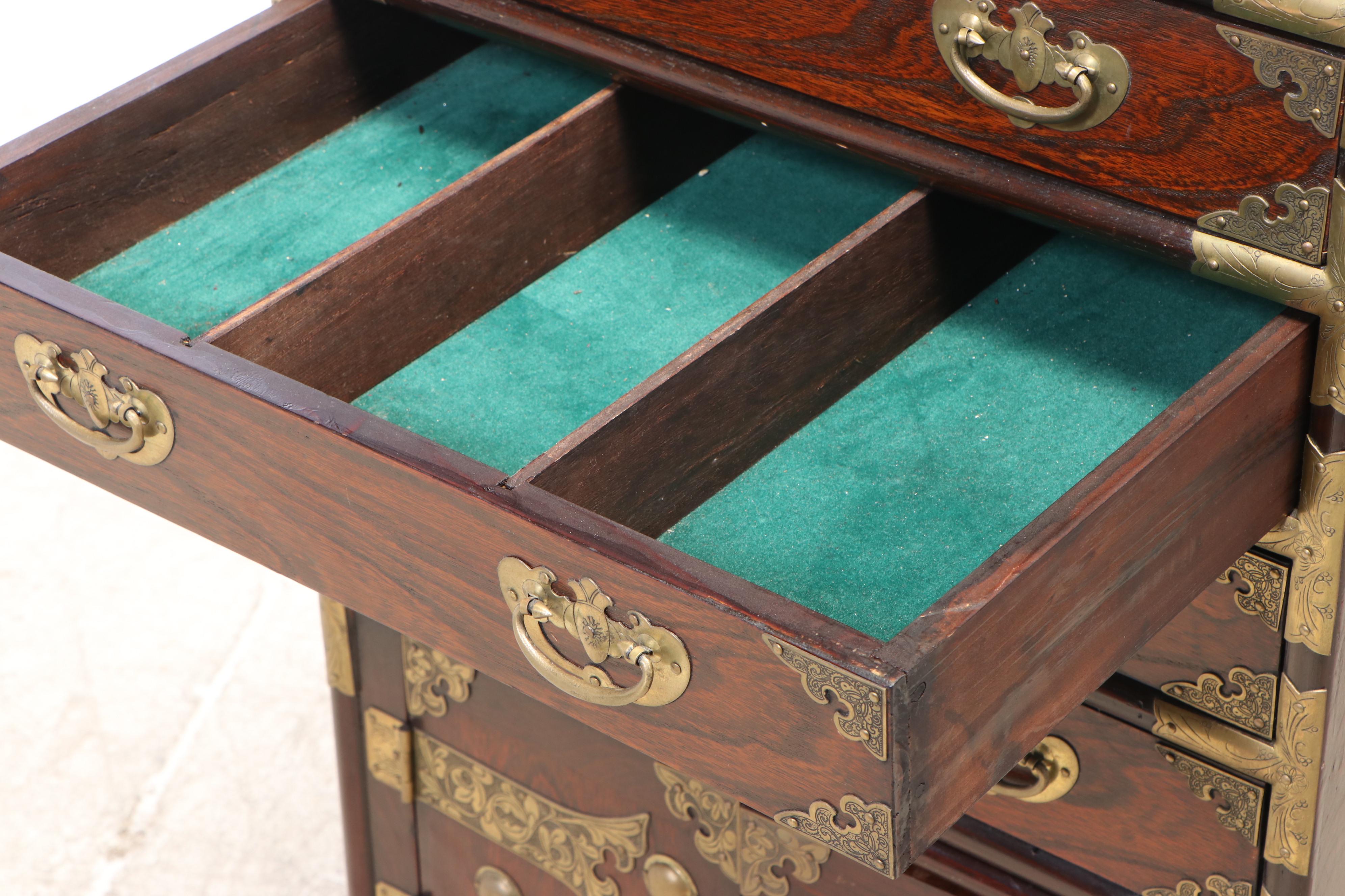 Korean Brass-Mounted Elm Five-Drawer Tansu