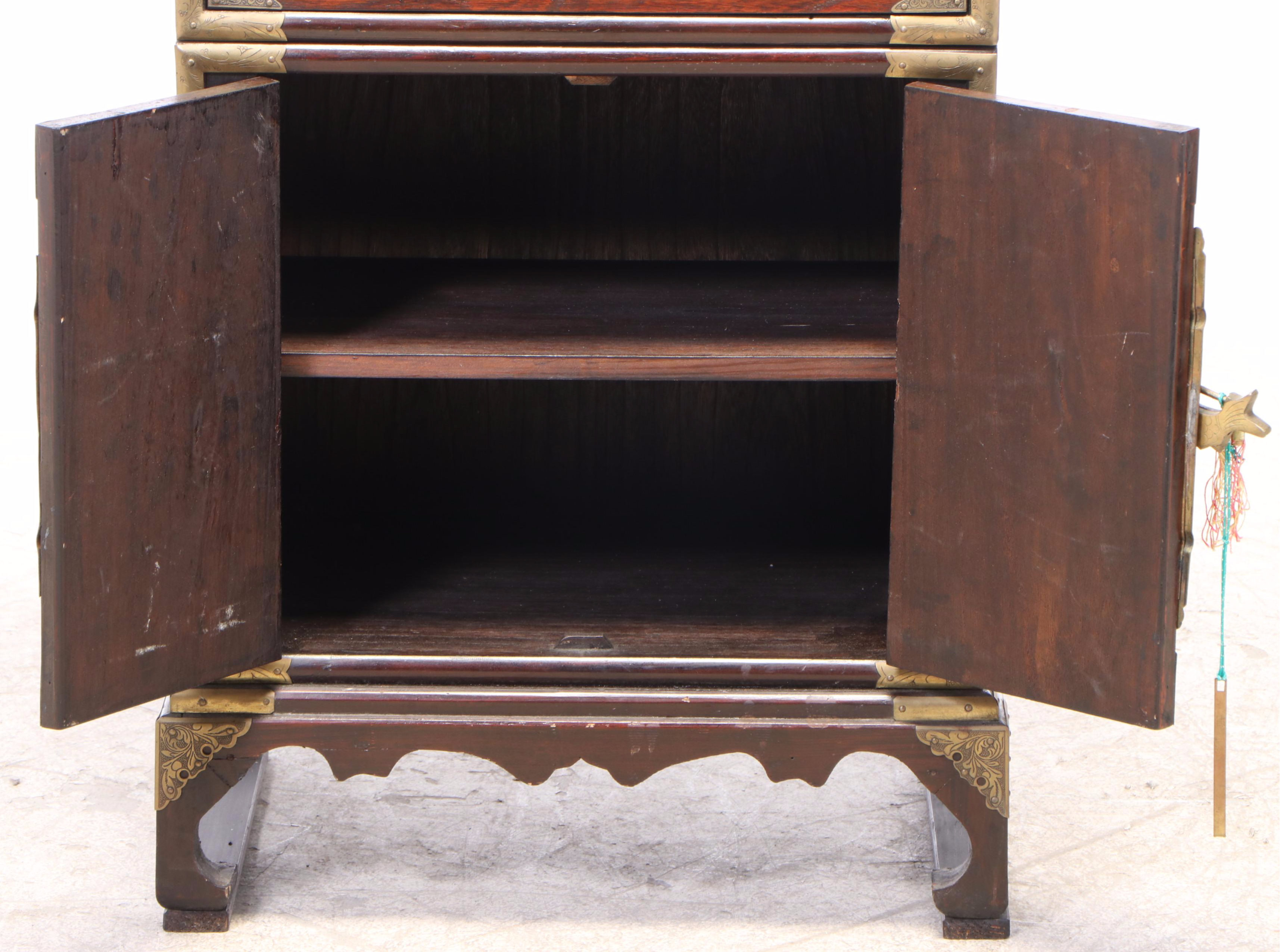 Korean Brass-Mounted Elm Five-Drawer Tansu