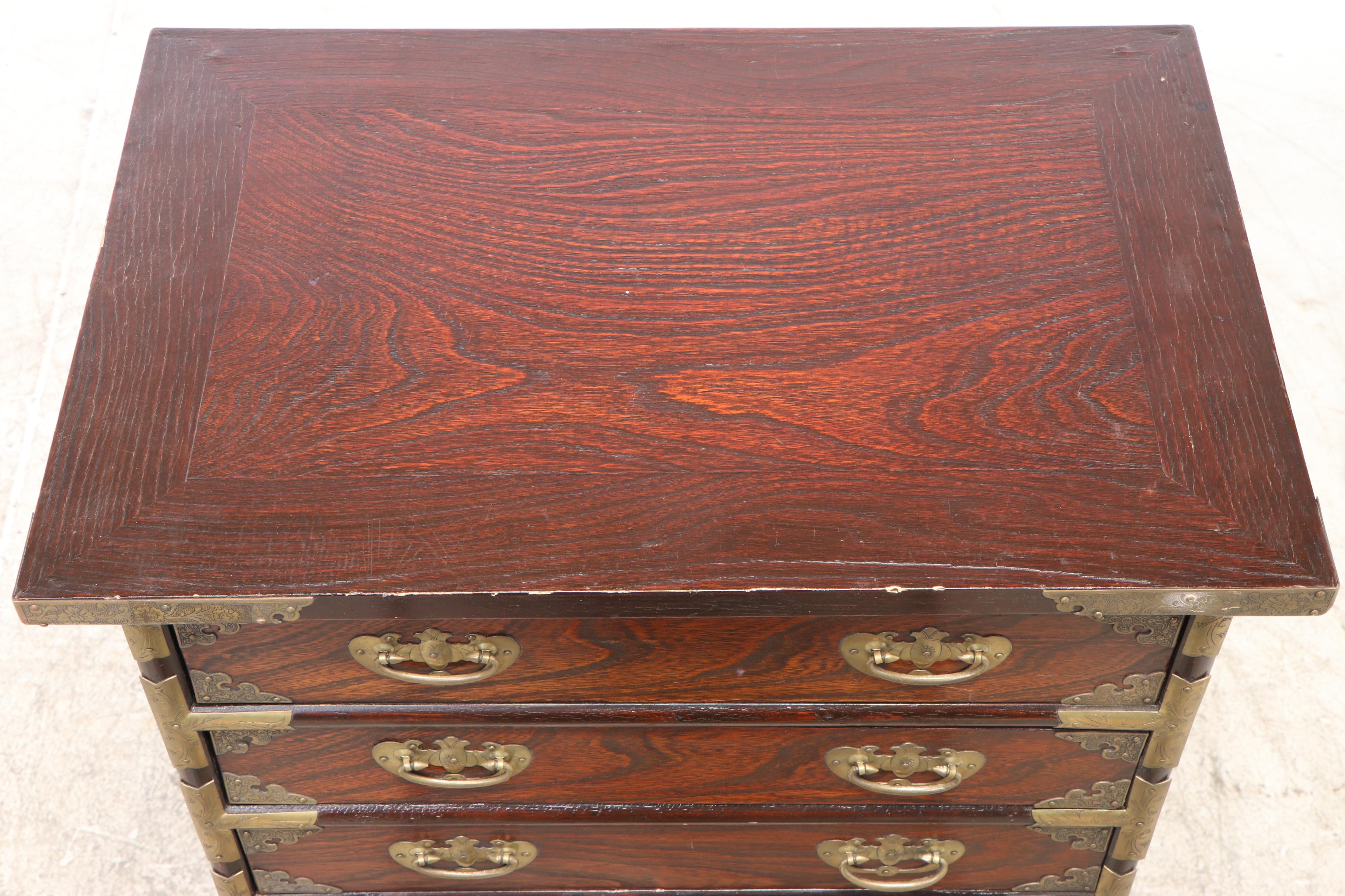 Korean Brass-Mounted Elm Five-Drawer Tansu