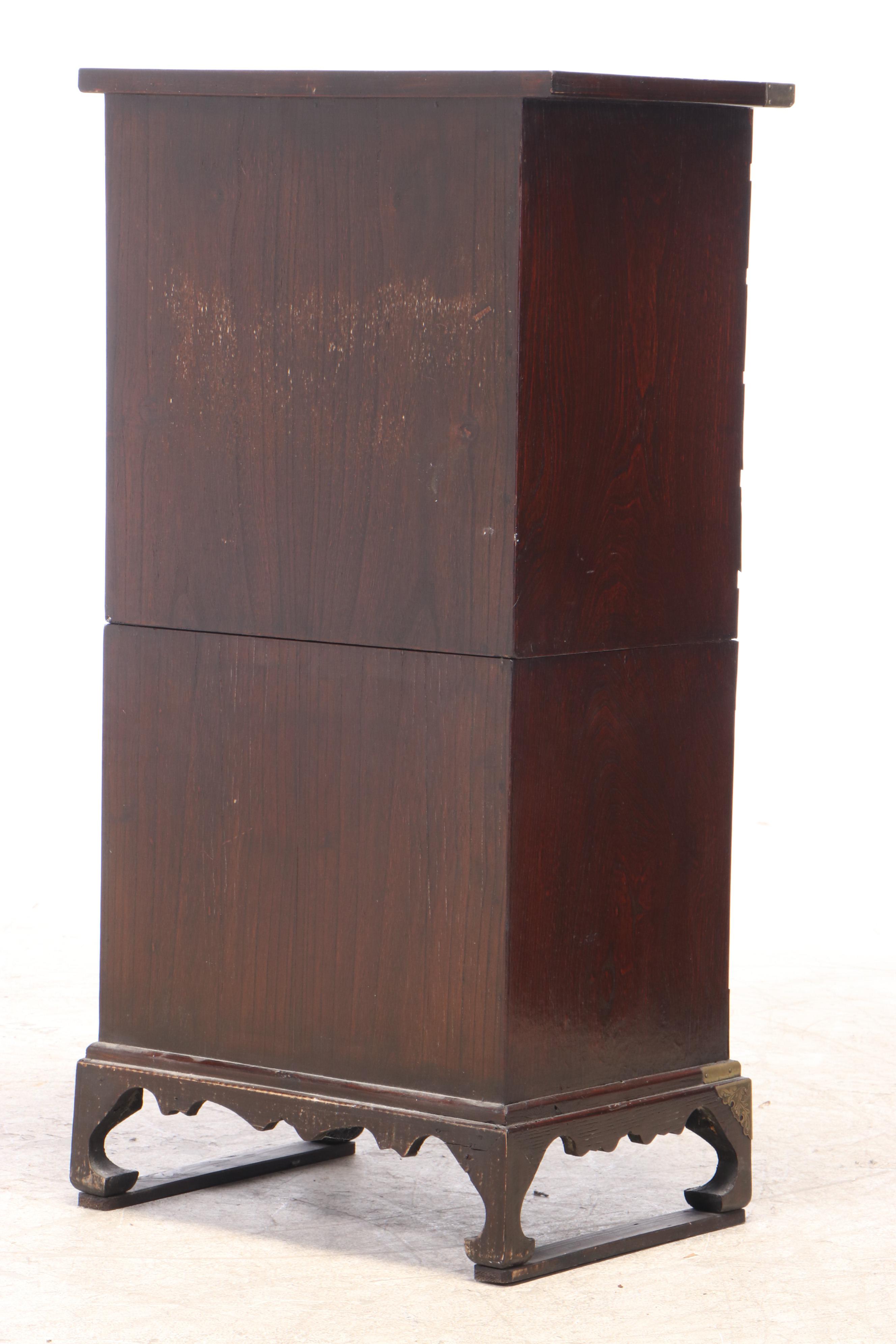 Korean Brass-Mounted Elm Five-Drawer Tansu