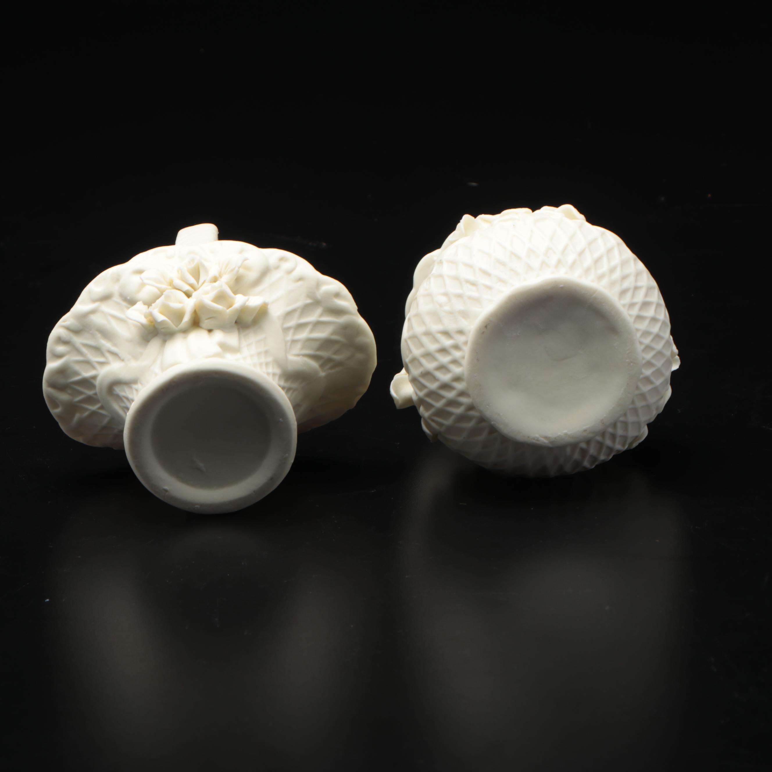 White Bisque Flower Basket and Vase, Mid-20th Century