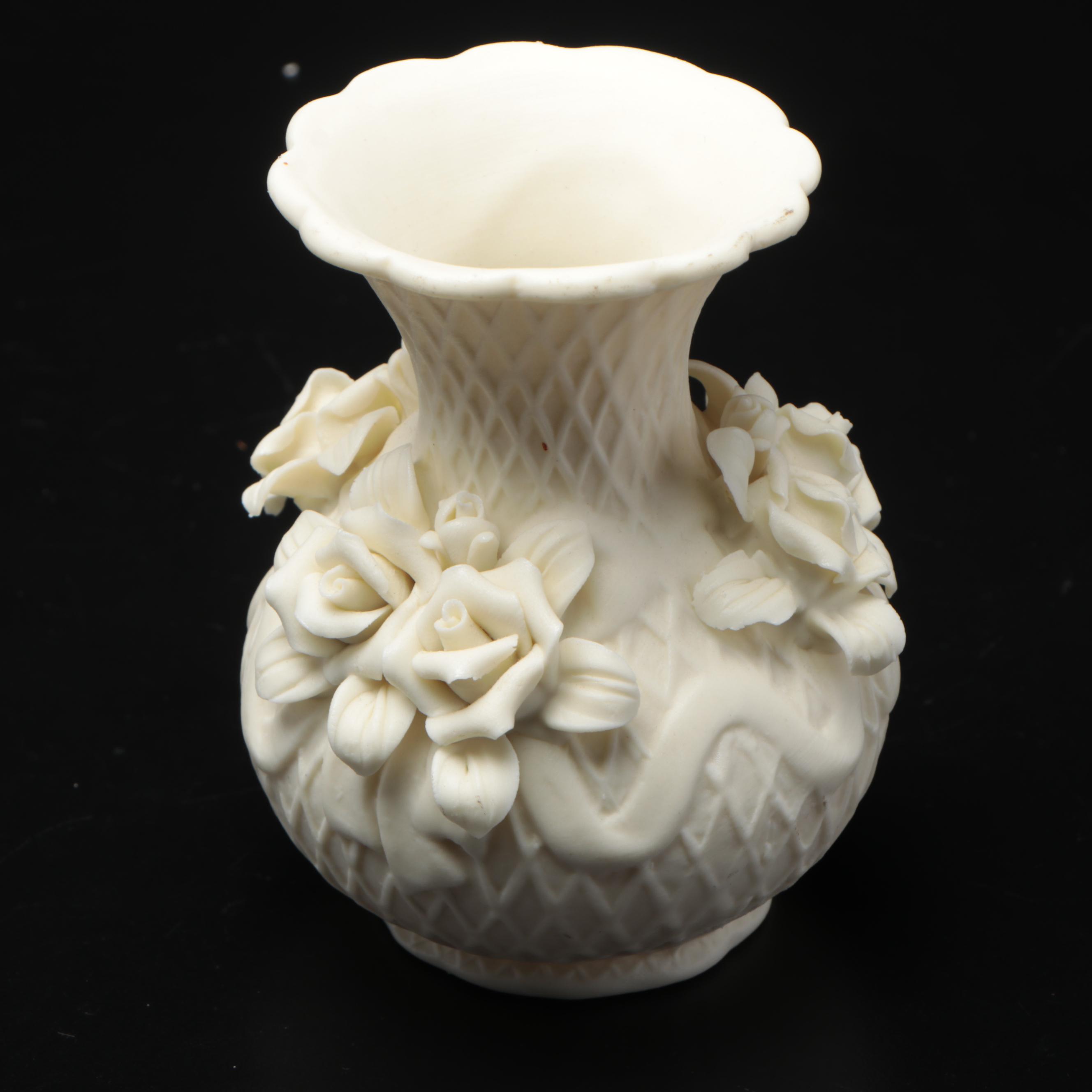 White Bisque Flower Basket and Vase, Mid-20th Century