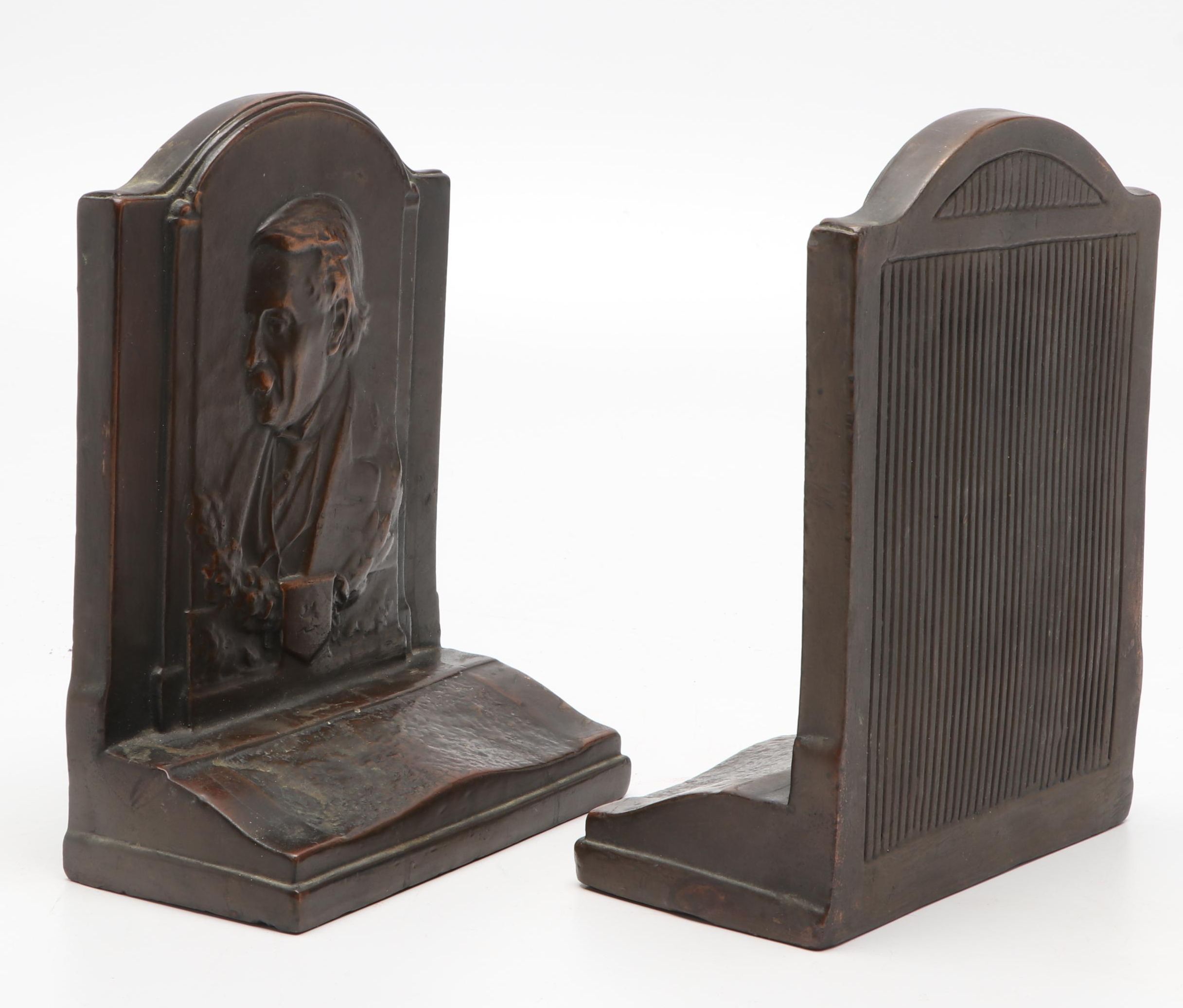 Bronzed Metal Portrait Bookends, Early to Mid-20th Century