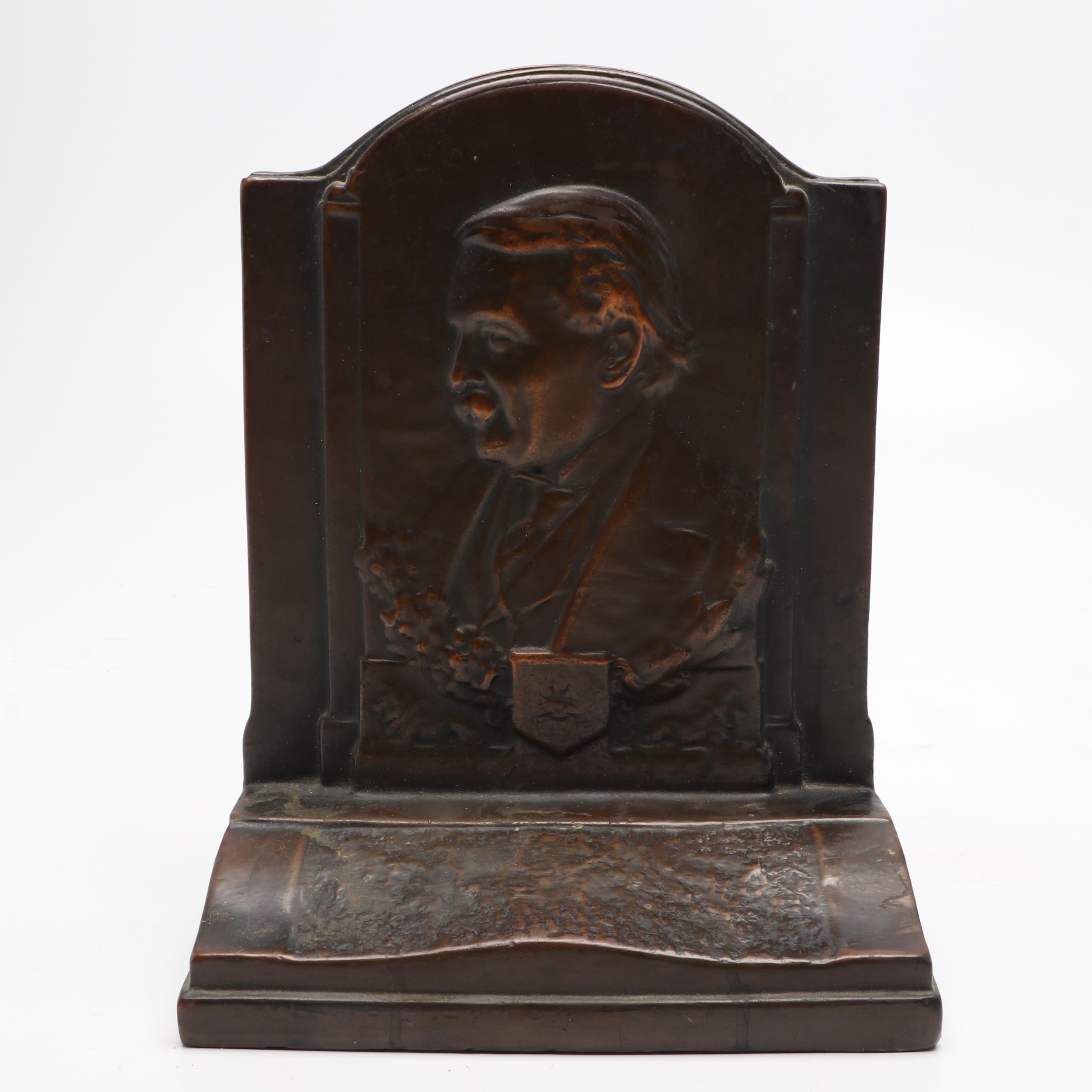 Bronzed Metal Portrait Bookends, Early to Mid-20th Century