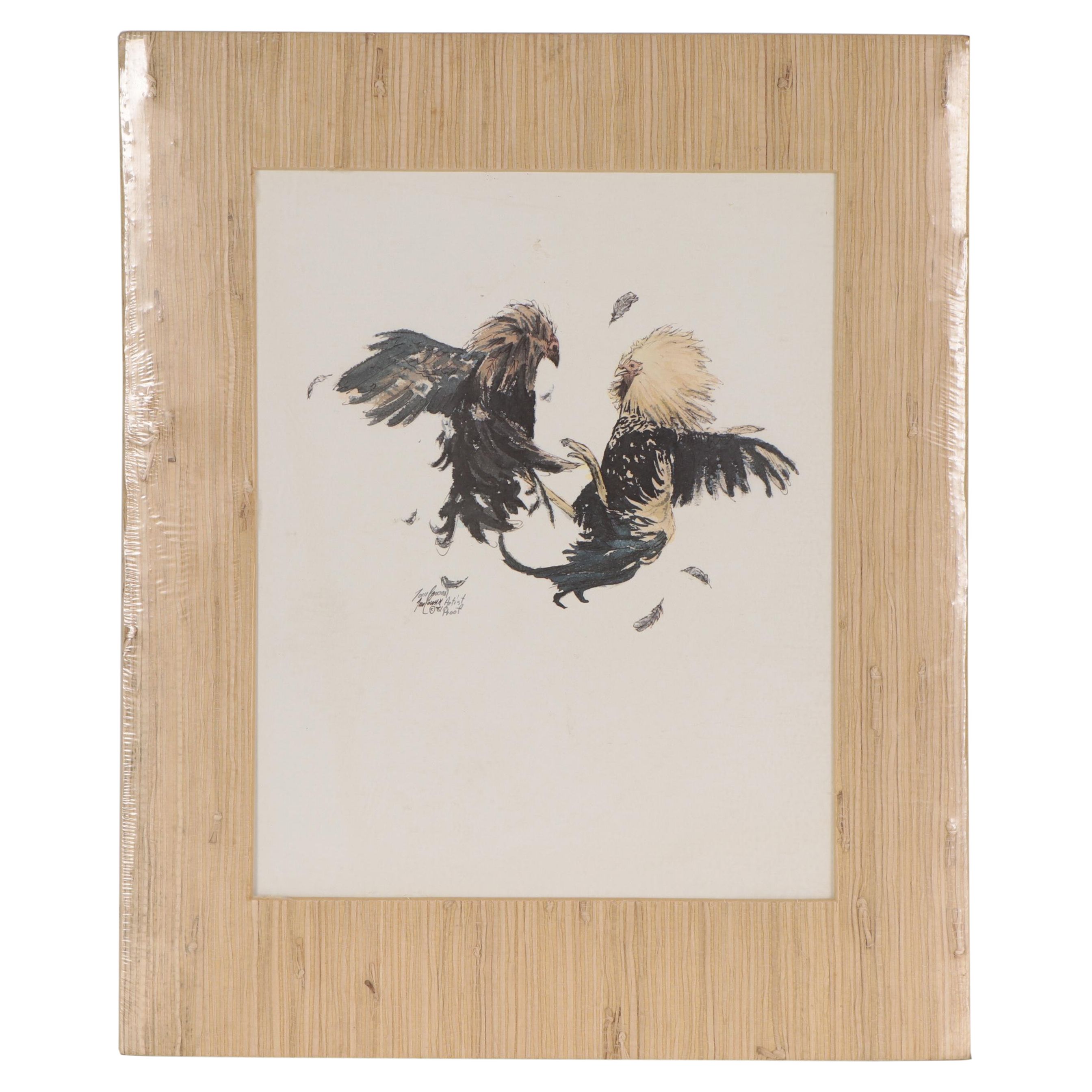 Tom Cowan Offset Lithograph of Cock Fight, Circa 1981
