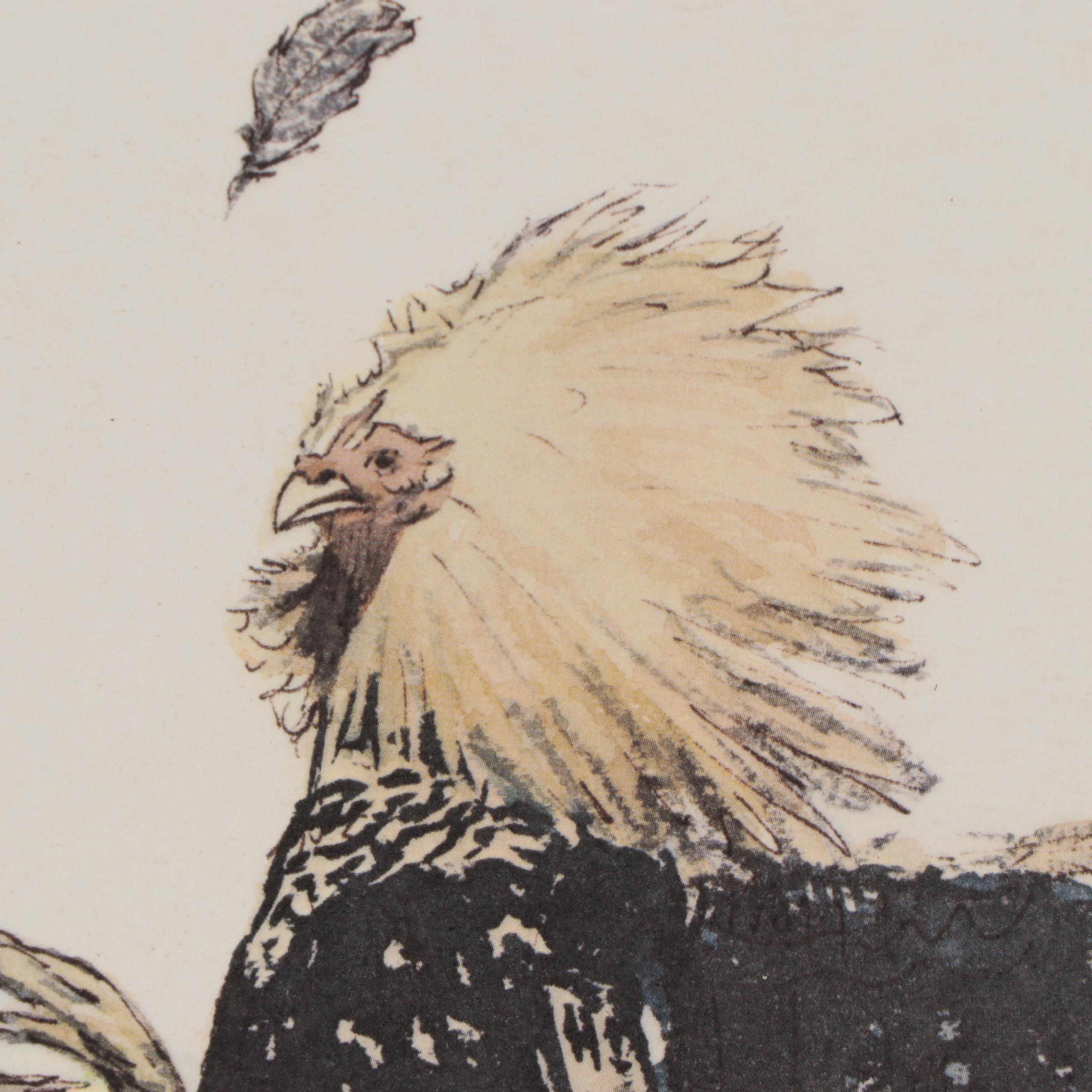 Tom Cowan Offset Lithograph of Cock Fight, Circa 1981