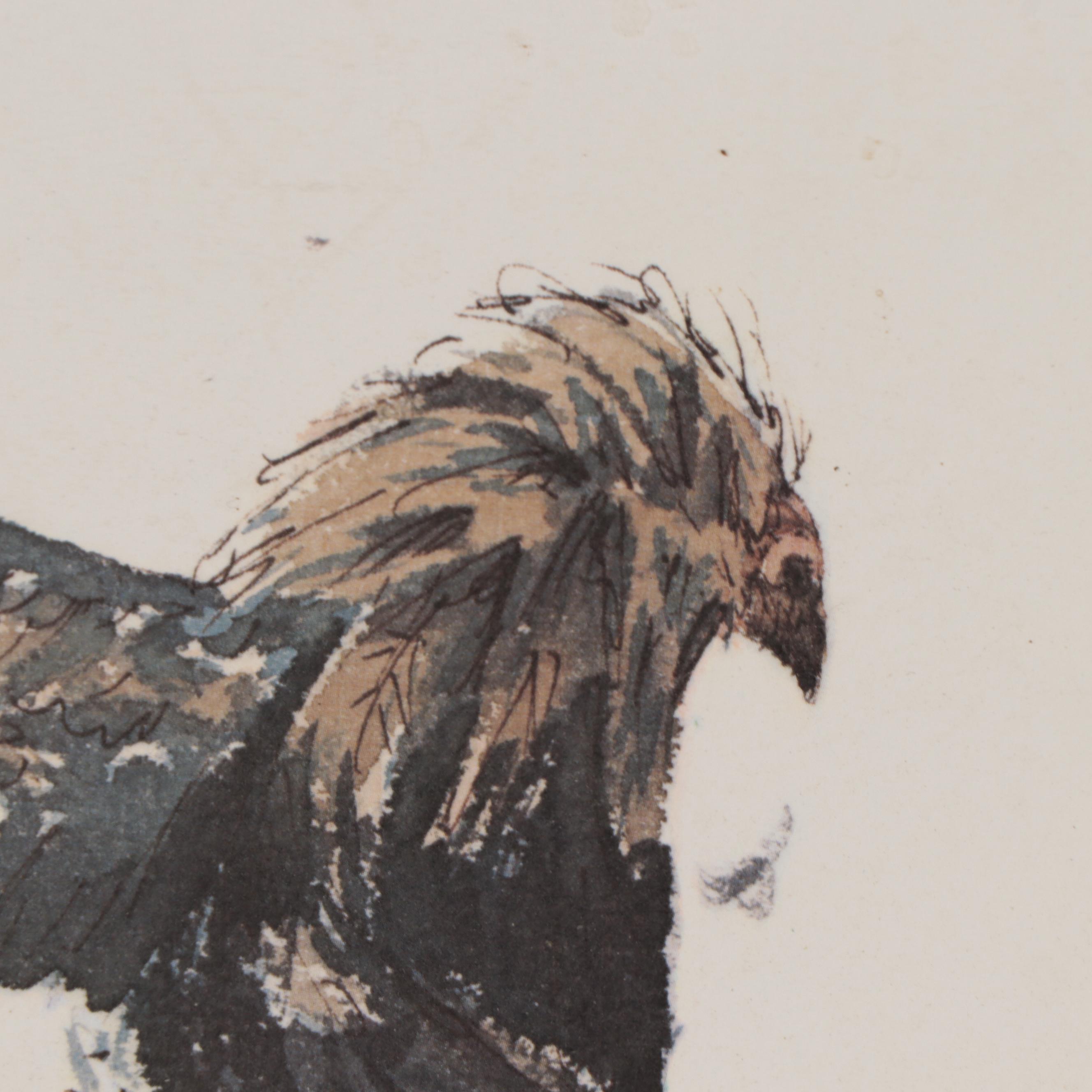 Tom Cowan Offset Lithograph of Cock Fight, Circa 1981