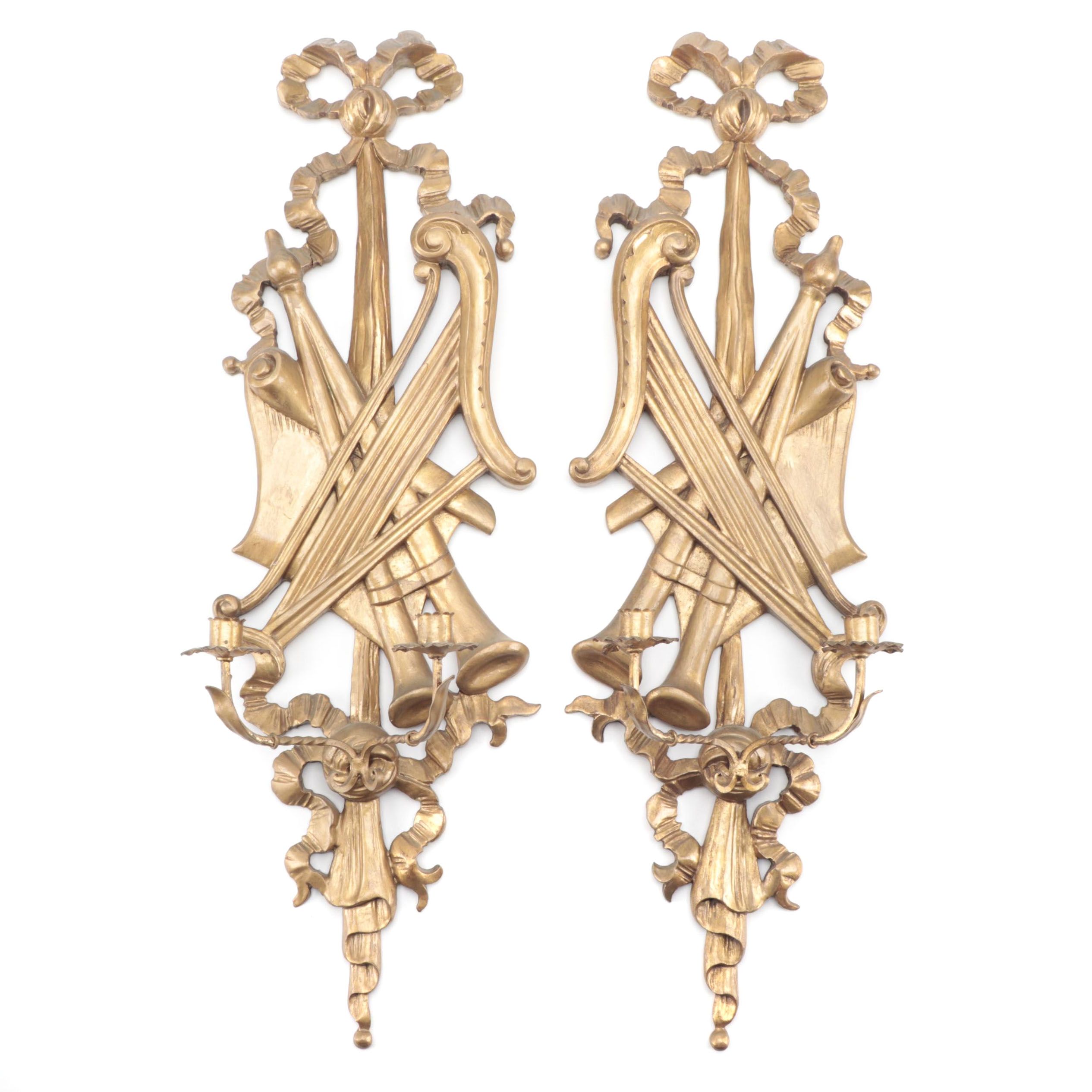 Pair of Italian Giltwood and Gesso Candle Sconces, Mid-20th Century