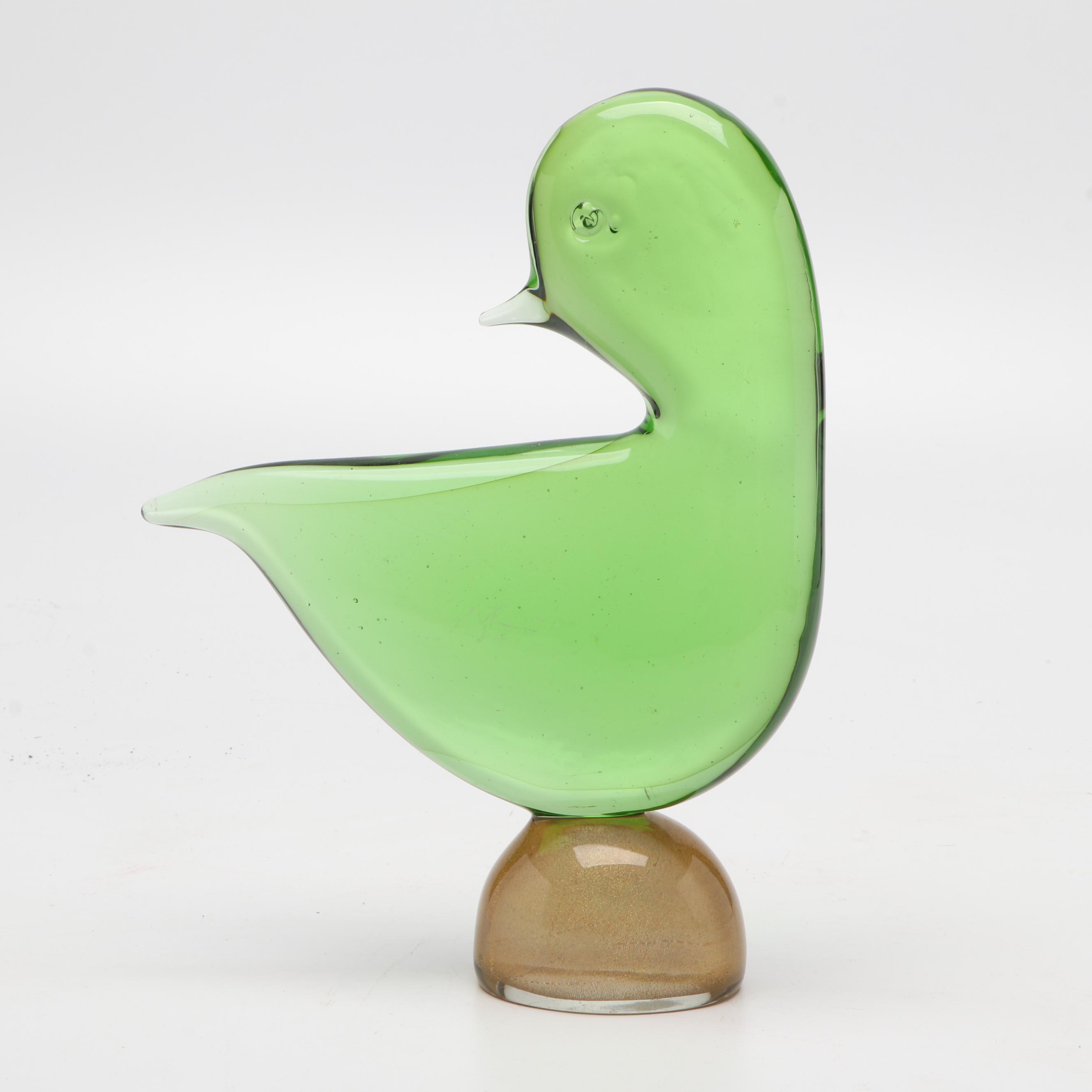 Murano Style Blown Green Art Glass Duckling Figurine, Mid to Late 20th Century