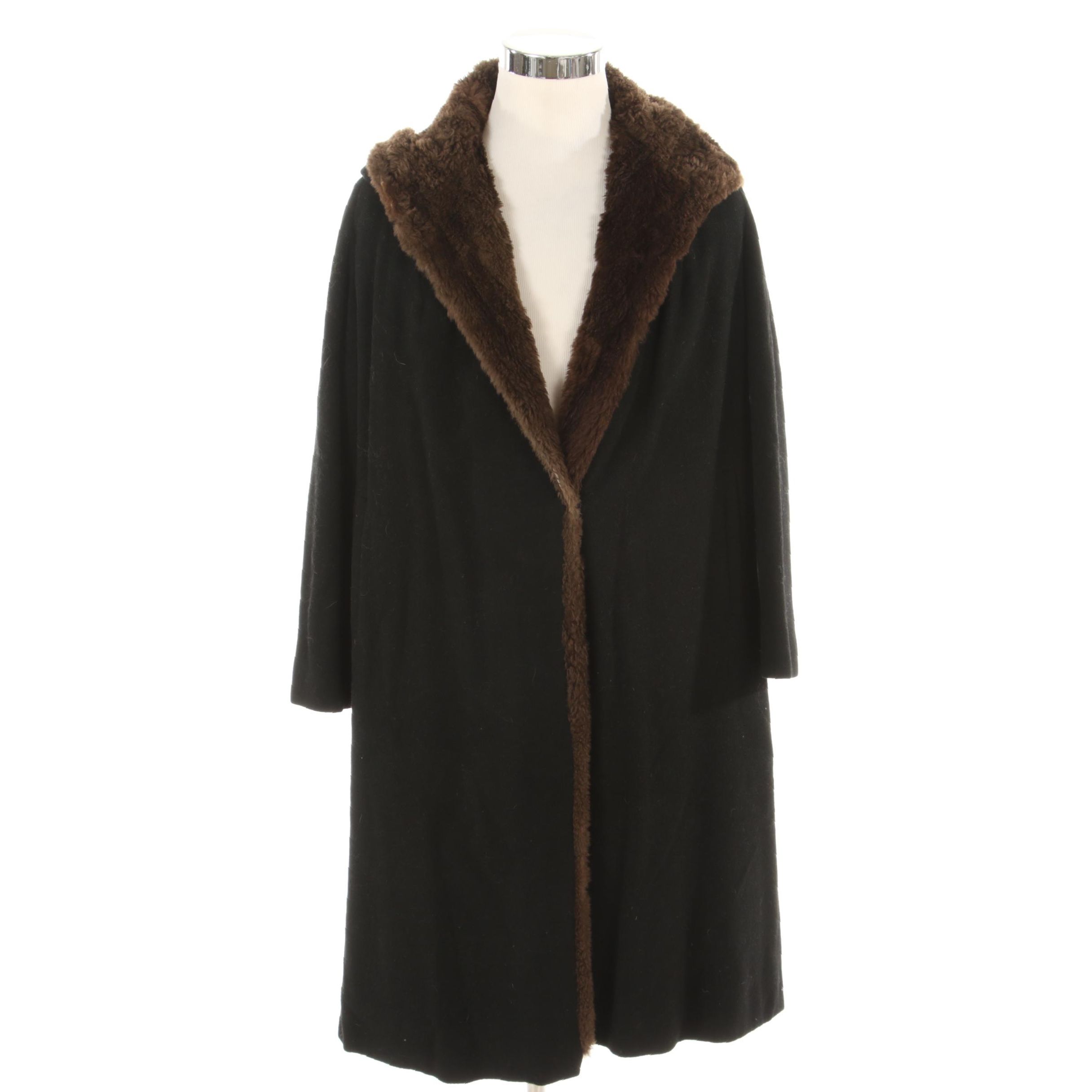 Beaver Fur Lined Wool Hooded Coat, 1960s