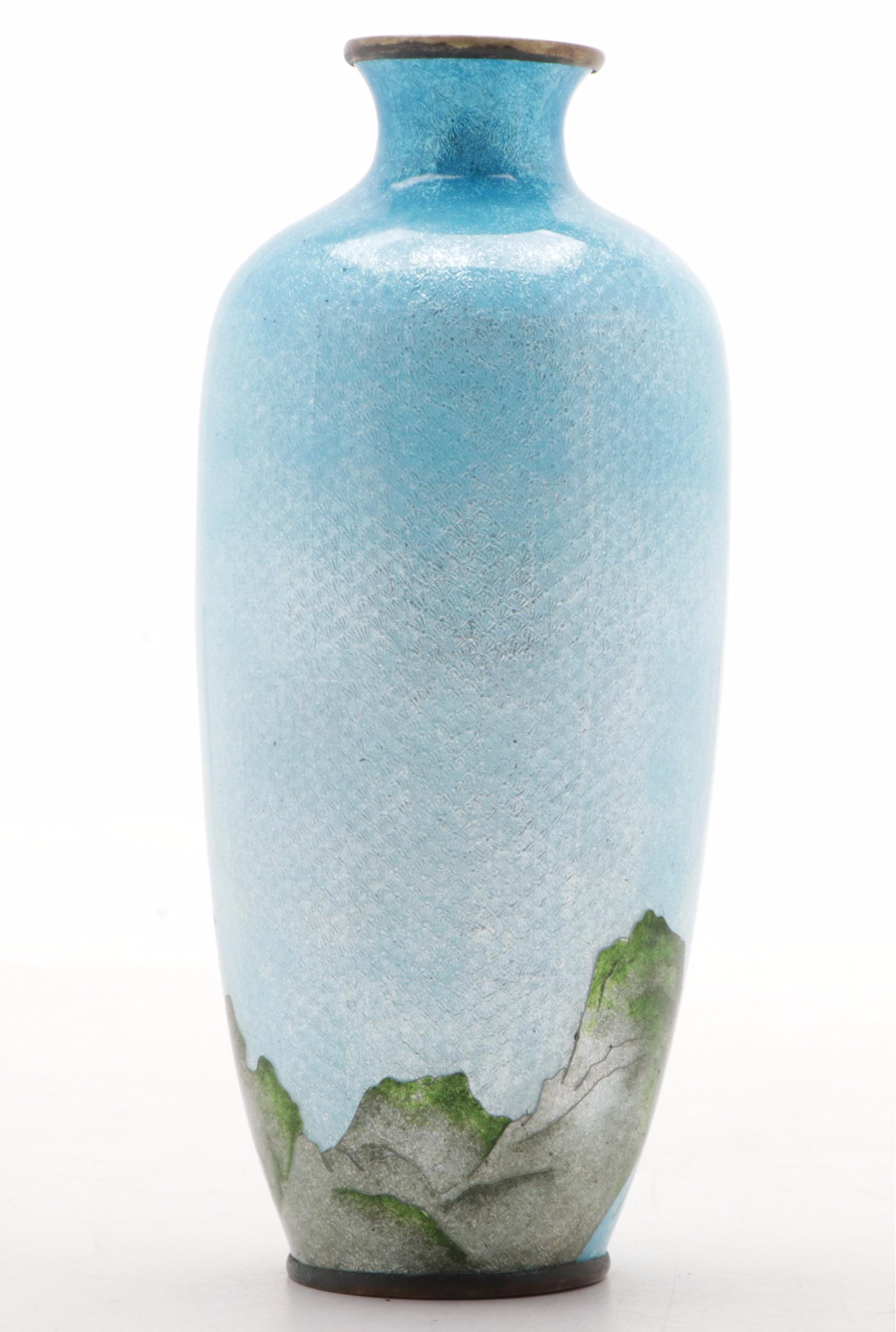 Japanese Ginbari Foil Cloisonné Vase of Kannon Goddess of Mercy