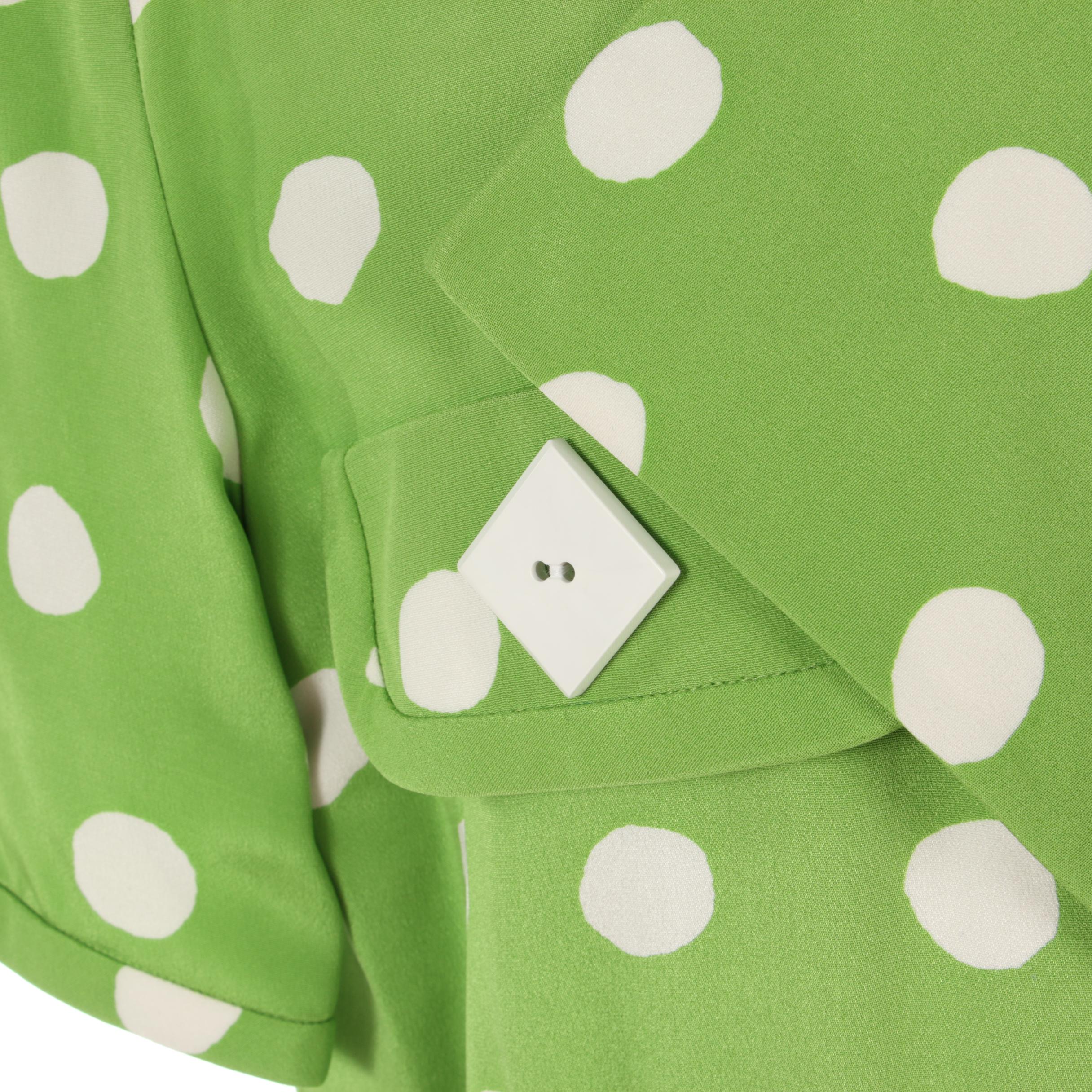 Bill Blass Shirt Dress in Green and White Polka Dot Print, Deadstock with Tags