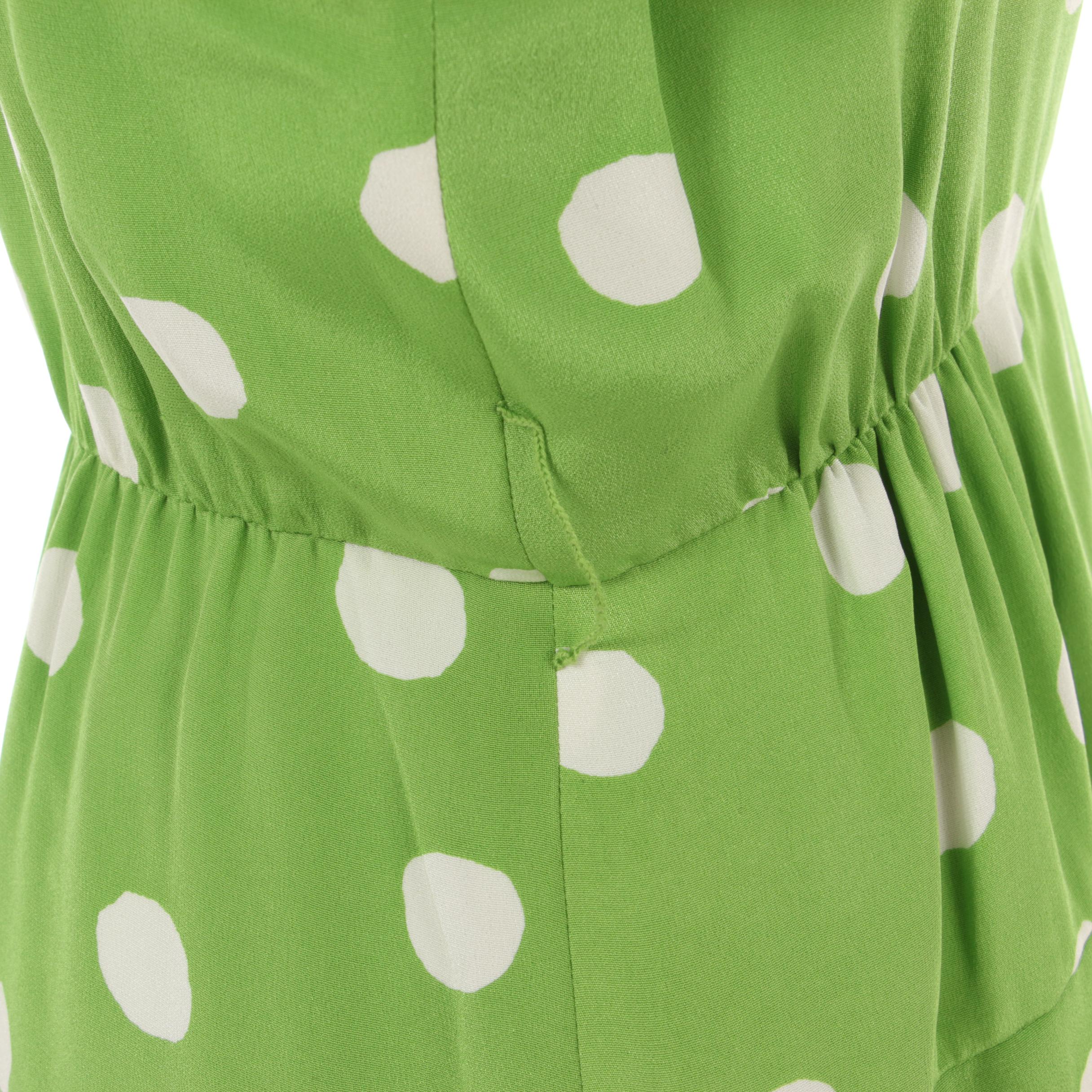 Bill Blass Shirt Dress in Green and White Polka Dot Print, Deadstock with Tags