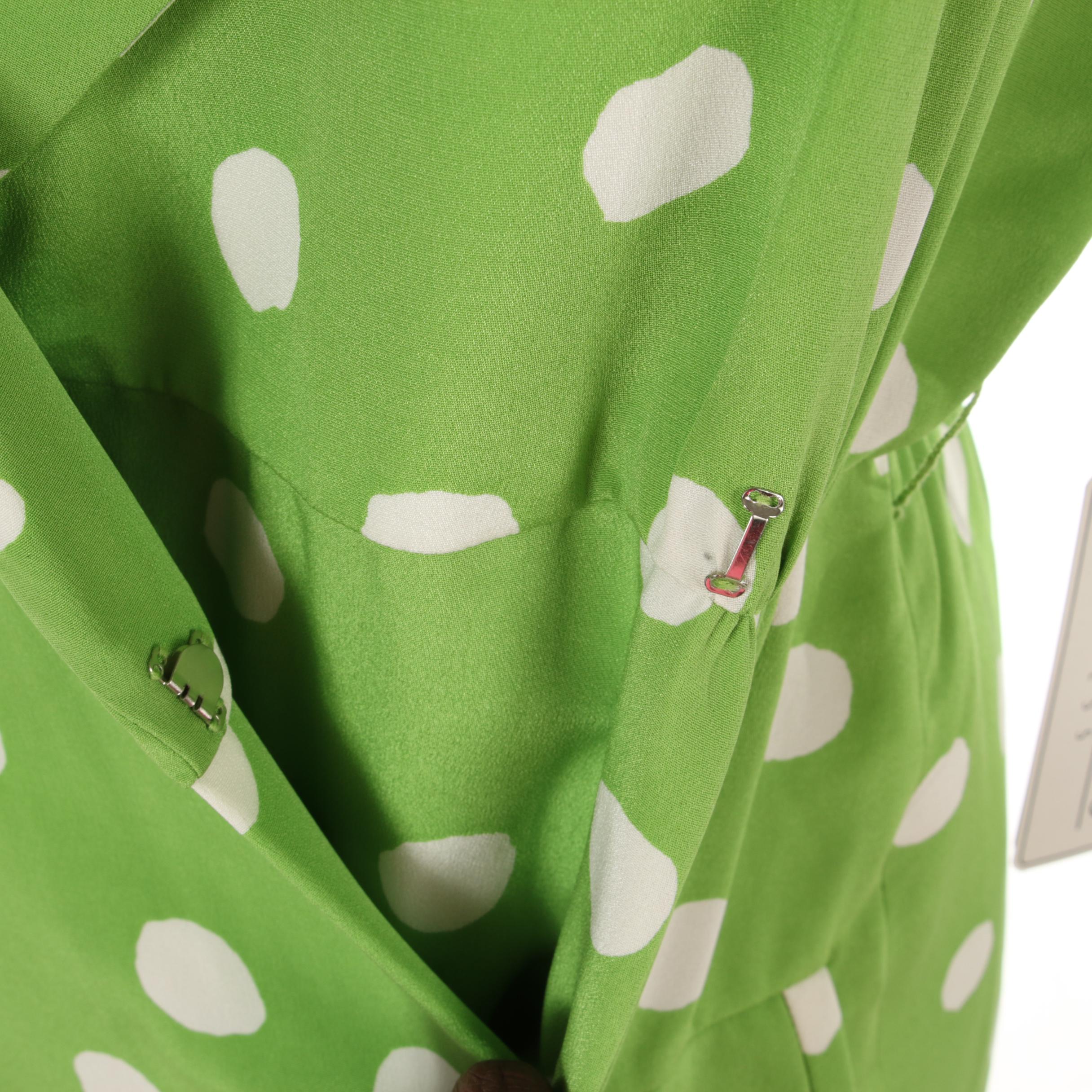 Bill Blass Shirt Dress in Green and White Polka Dot Print, Deadstock with Tags