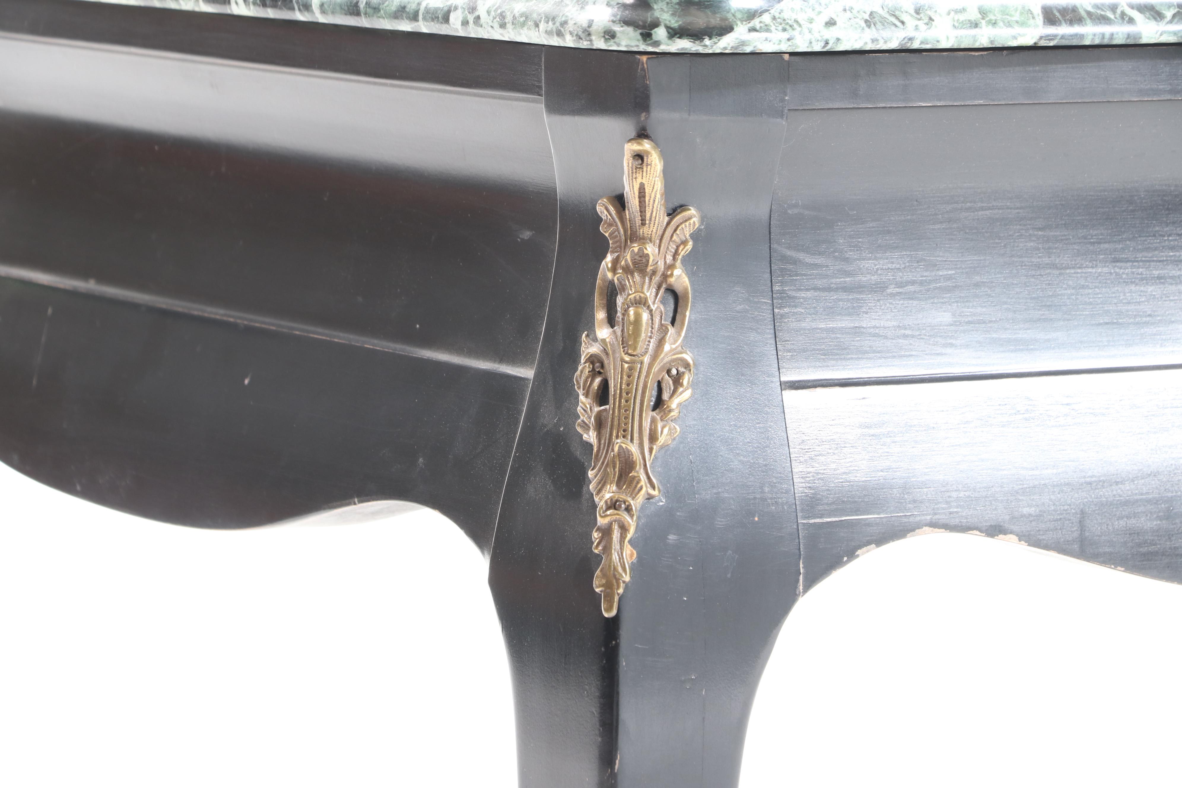 Gilt-Metal Mounted, Ebonized Wood and Green Marble Top Bureau Plat