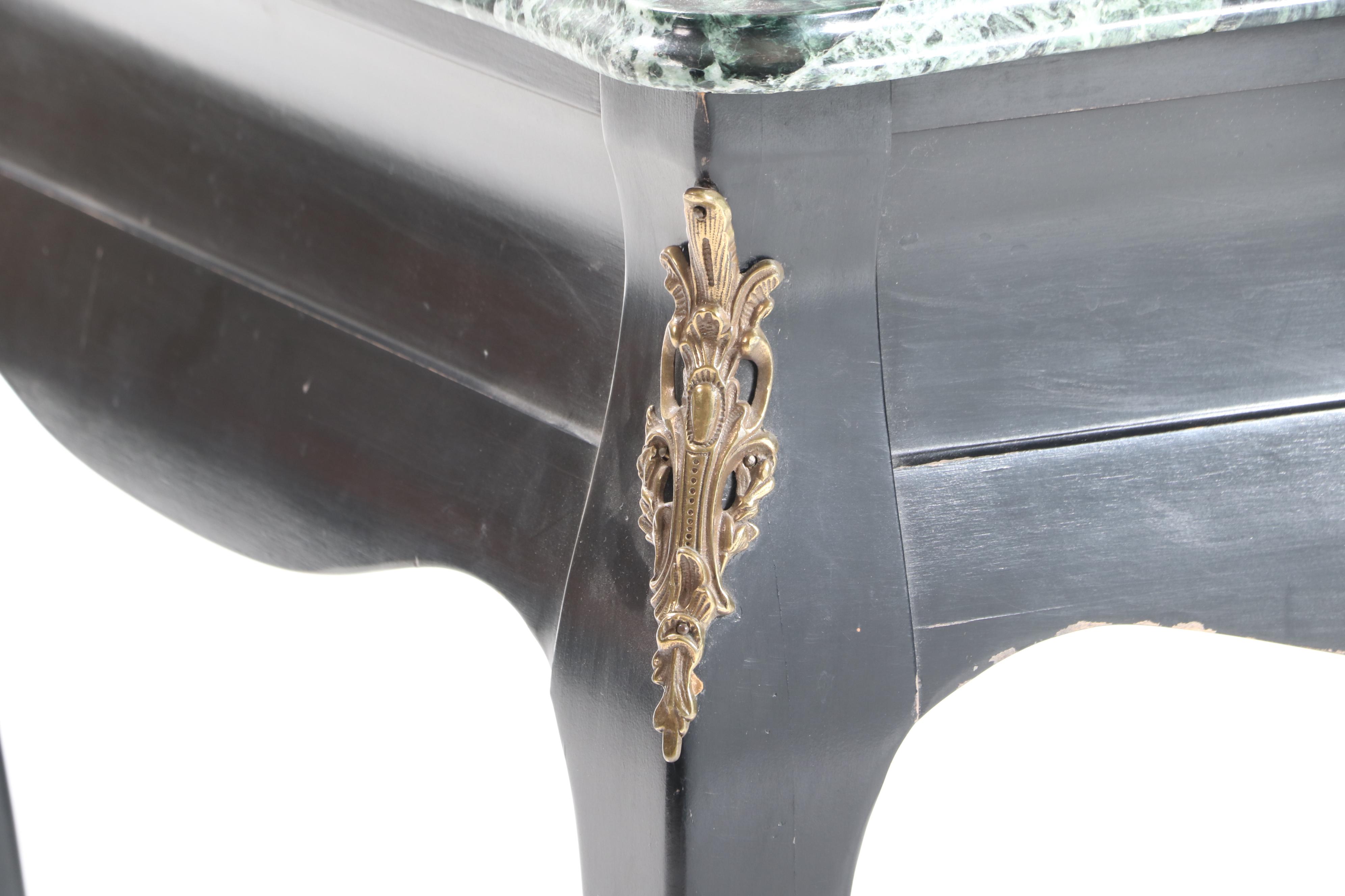 Gilt-Metal Mounted, Ebonized Wood and Green Marble Top Bureau Plat