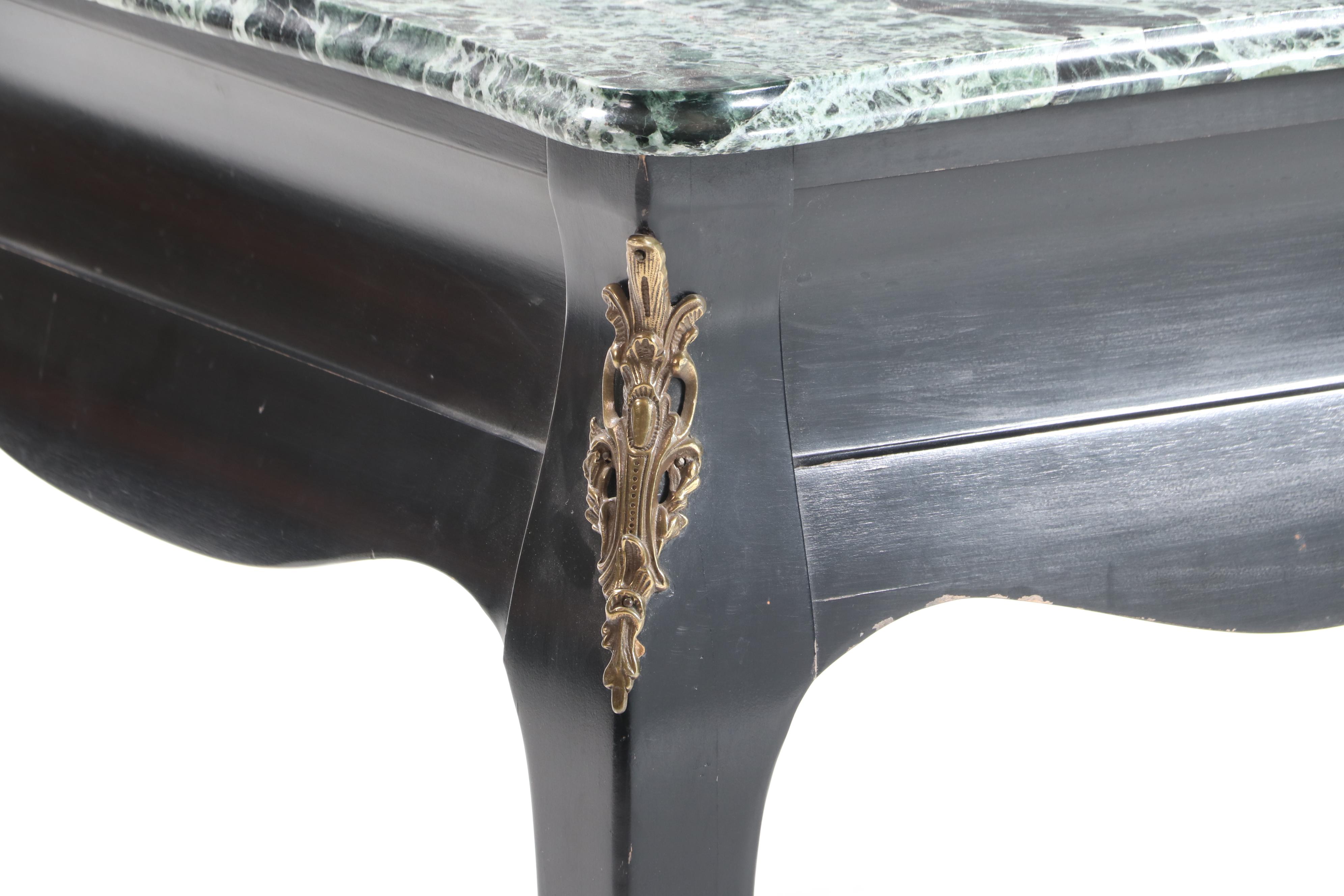 Gilt-Metal Mounted, Ebonized Wood and Green Marble Top Bureau Plat