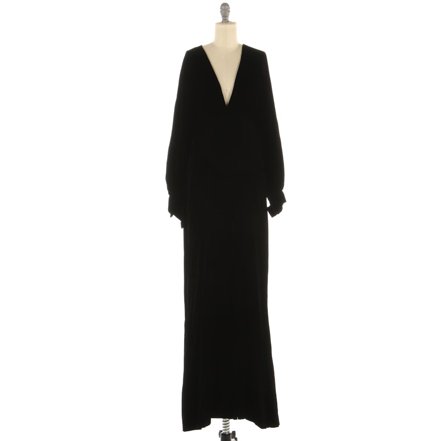 Oscar de la Renta Black Velvet Empire Waist Evening Dress, 1960s