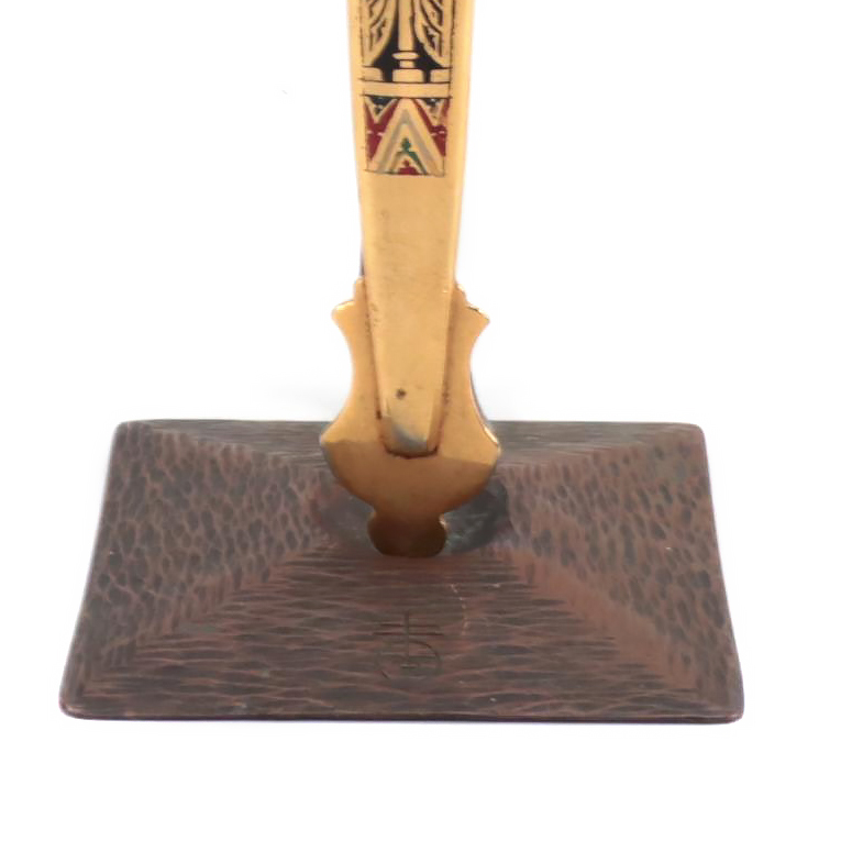 Roycroft Arts & Crafts Copper Vase Stand with Enameled Dagger
