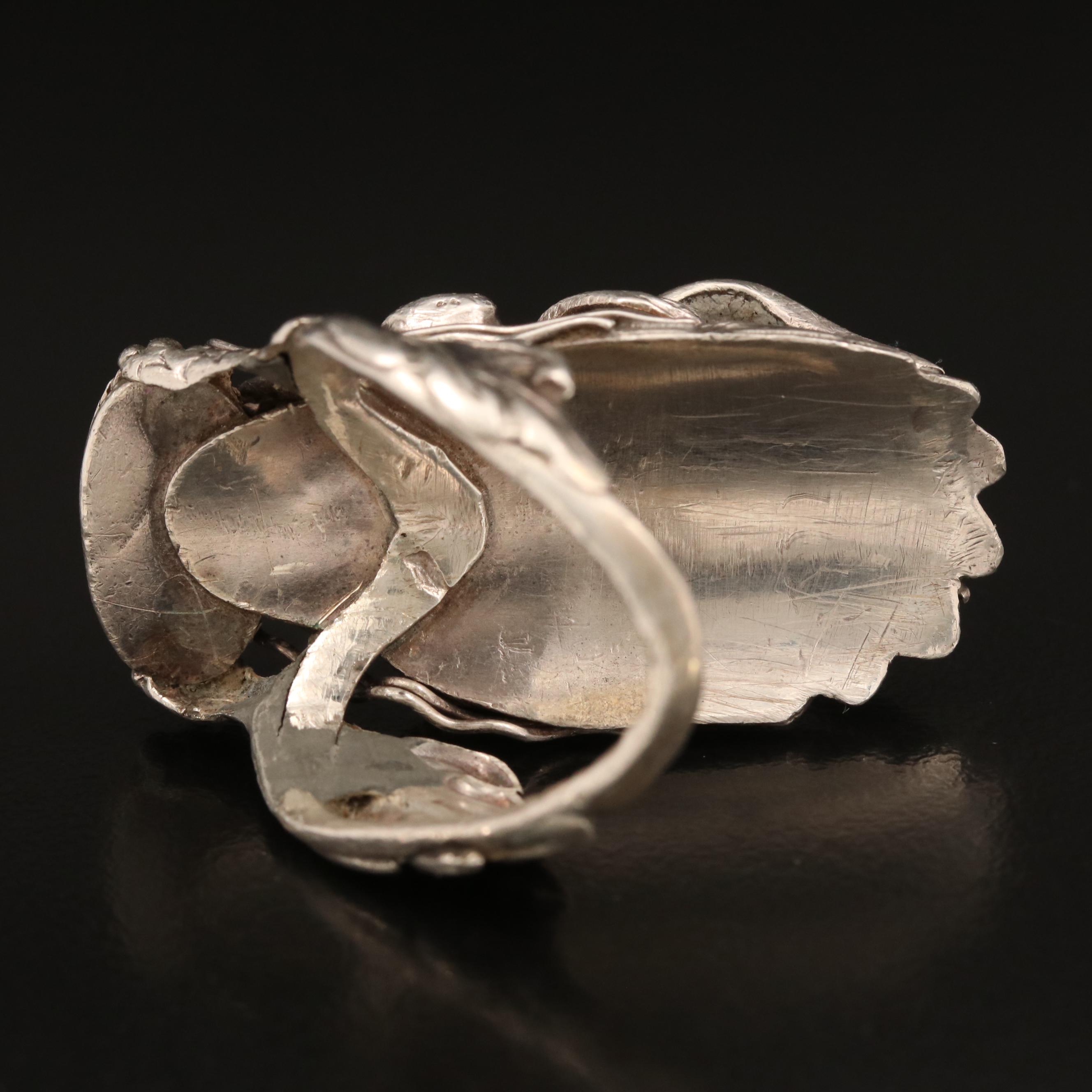 Vintage Coral and Faux Turquoise Tibetan Dragon Ring