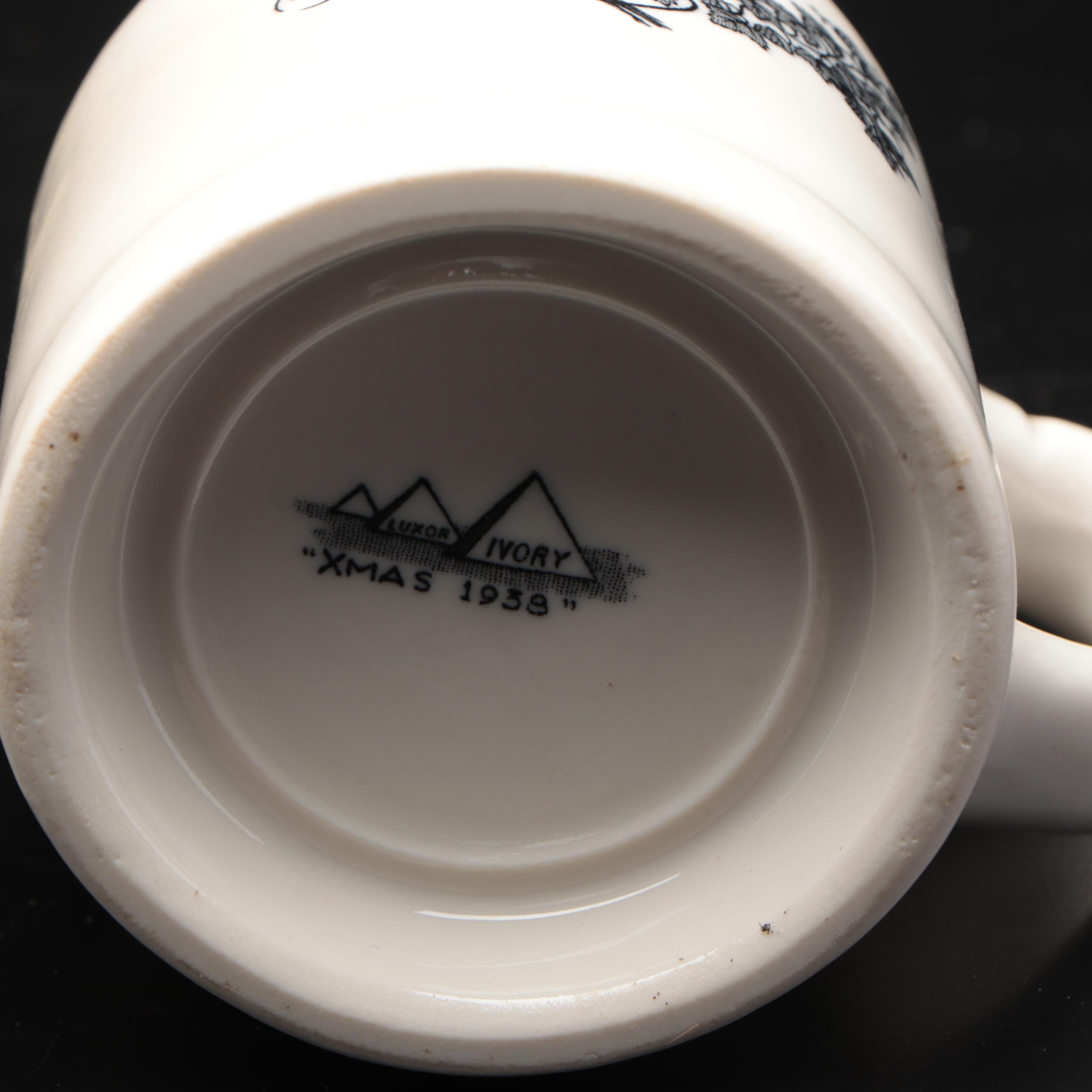 Luxor Ivory "Xmas 1938" Harvard Pitcher and Mug Set with Michelob Steins