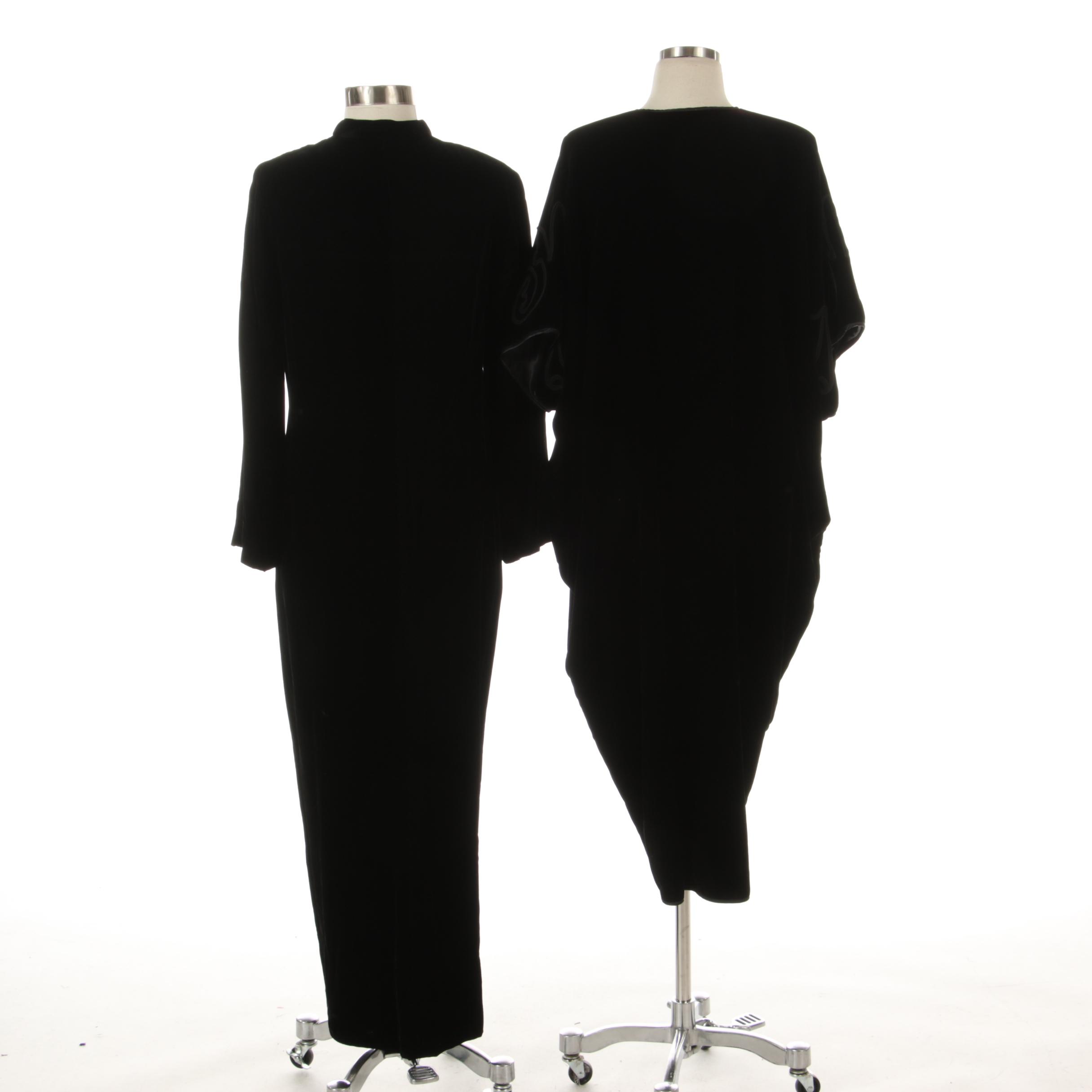 Halston IV Front Vent Evening Dress and Natori Cocoon Wrap in Black Velvet