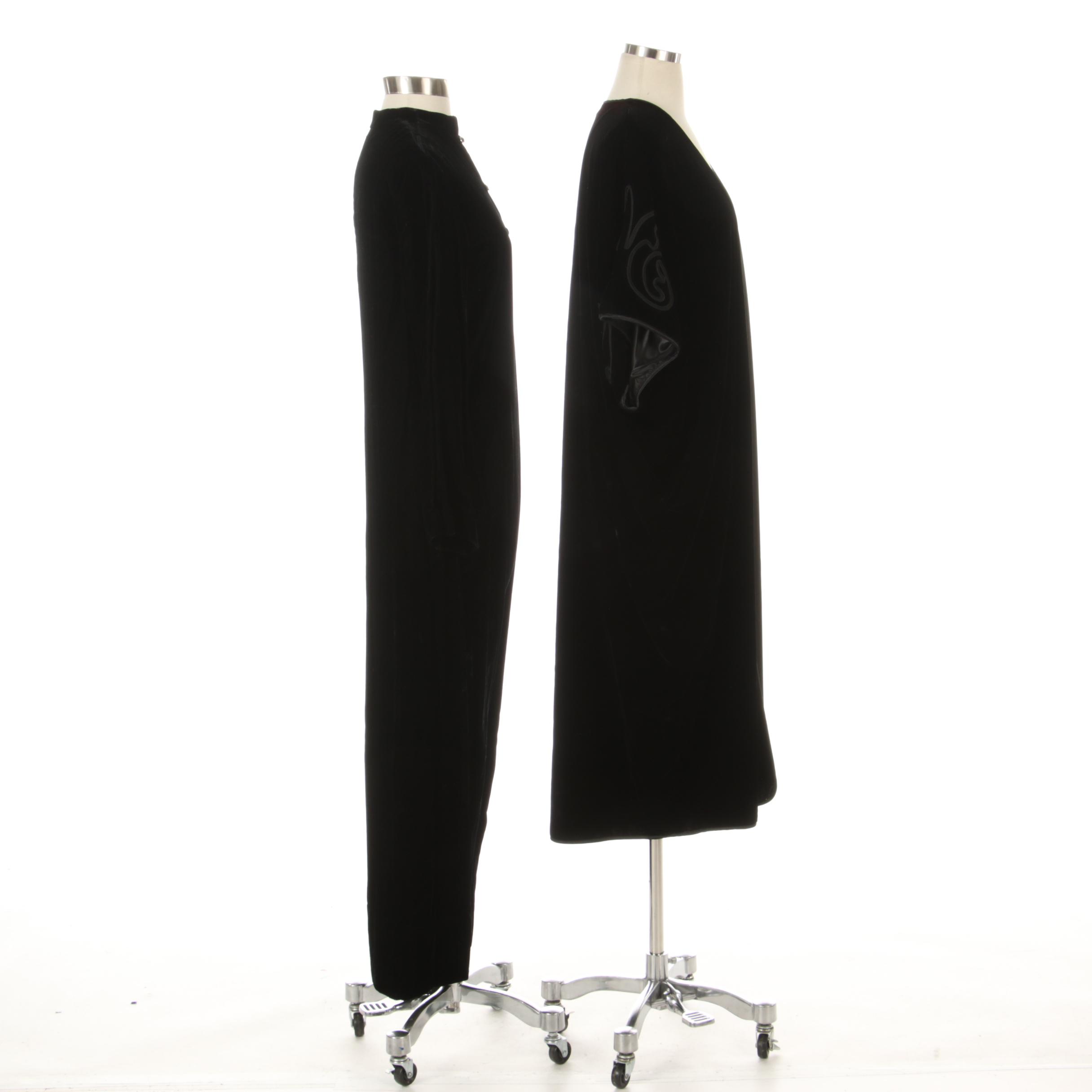 Halston IV Front Vent Evening Dress and Natori Cocoon Wrap in Black Velvet