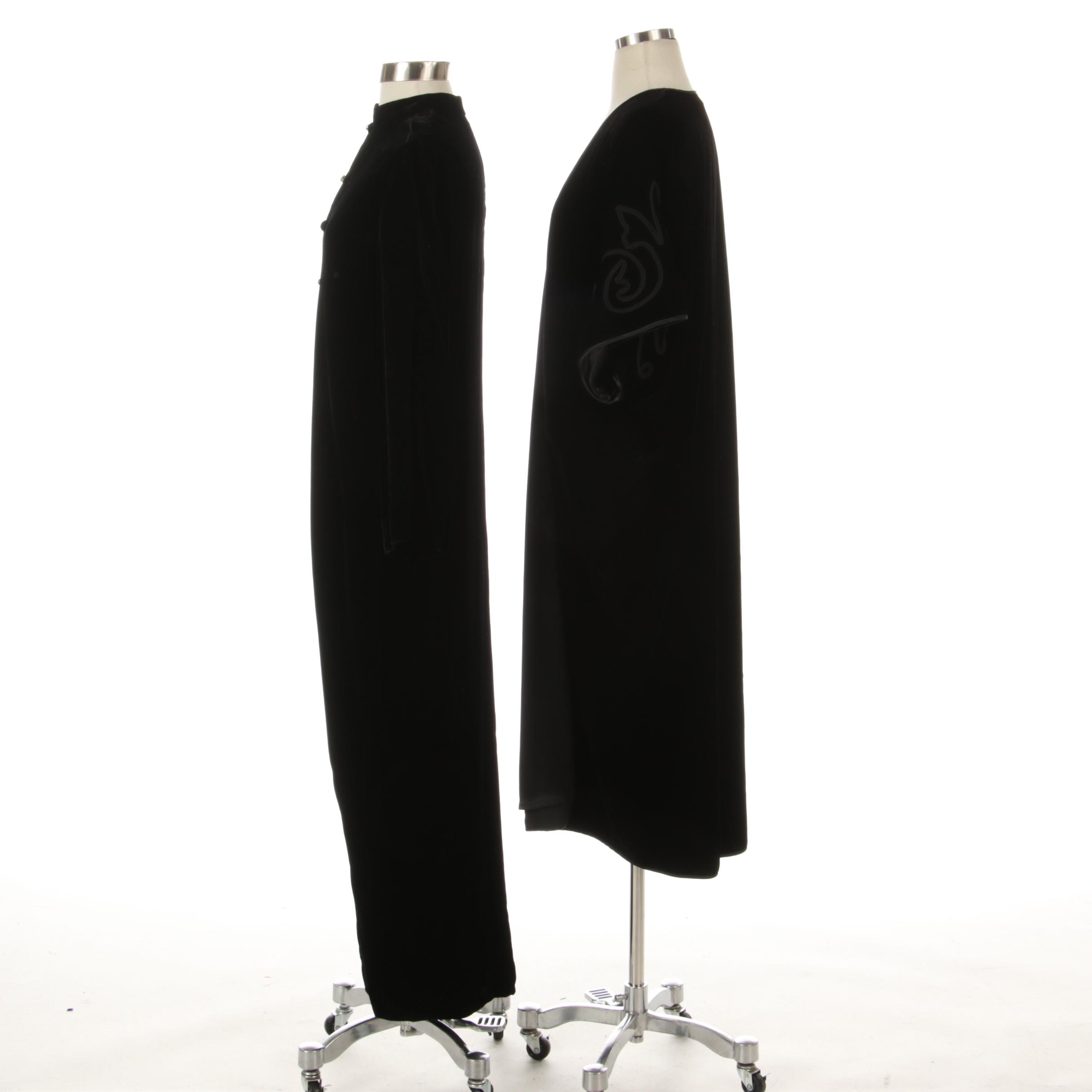 Halston IV Front Vent Evening Dress and Natori Cocoon Wrap in Black Velvet