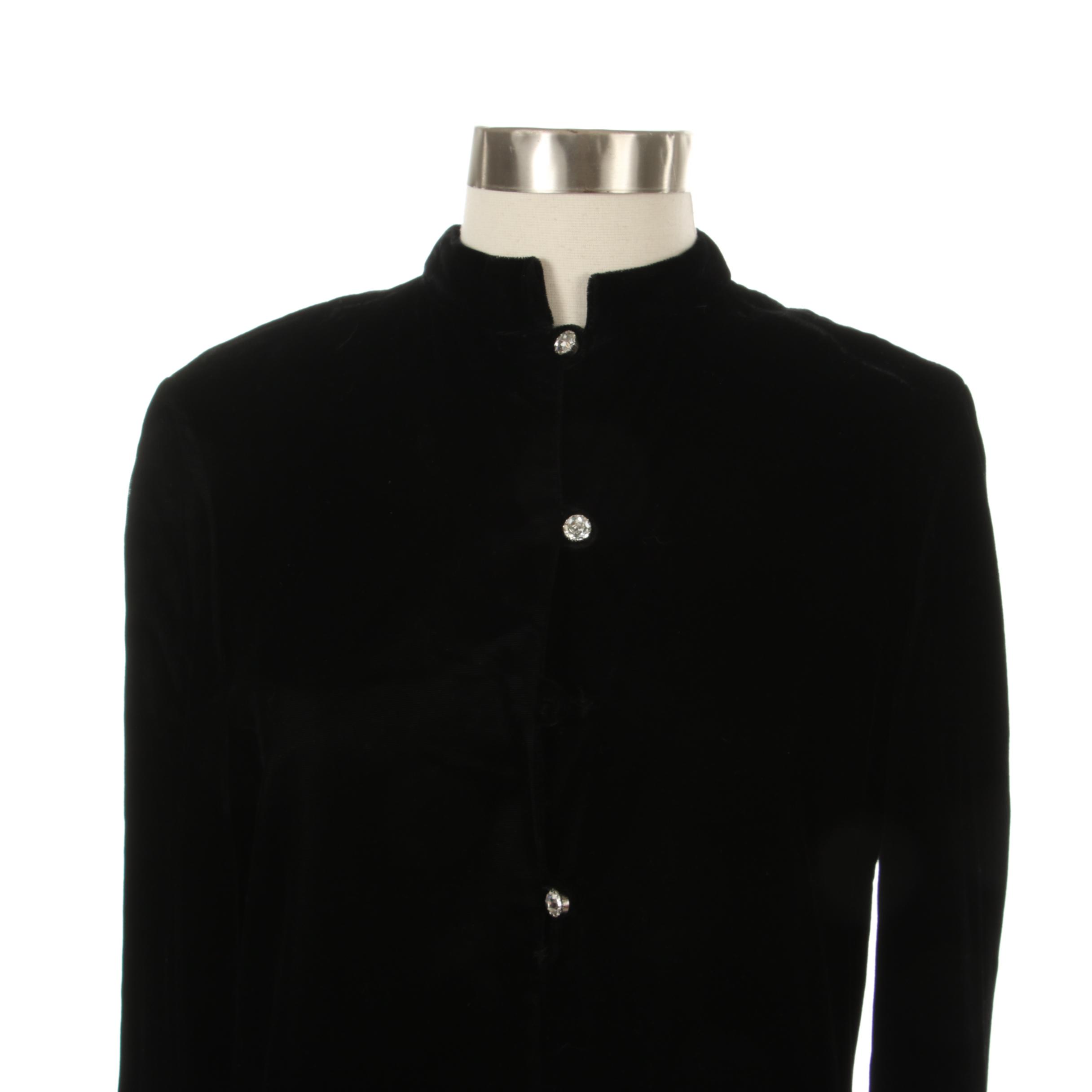 Halston IV Front Vent Evening Dress and Natori Cocoon Wrap in Black Velvet