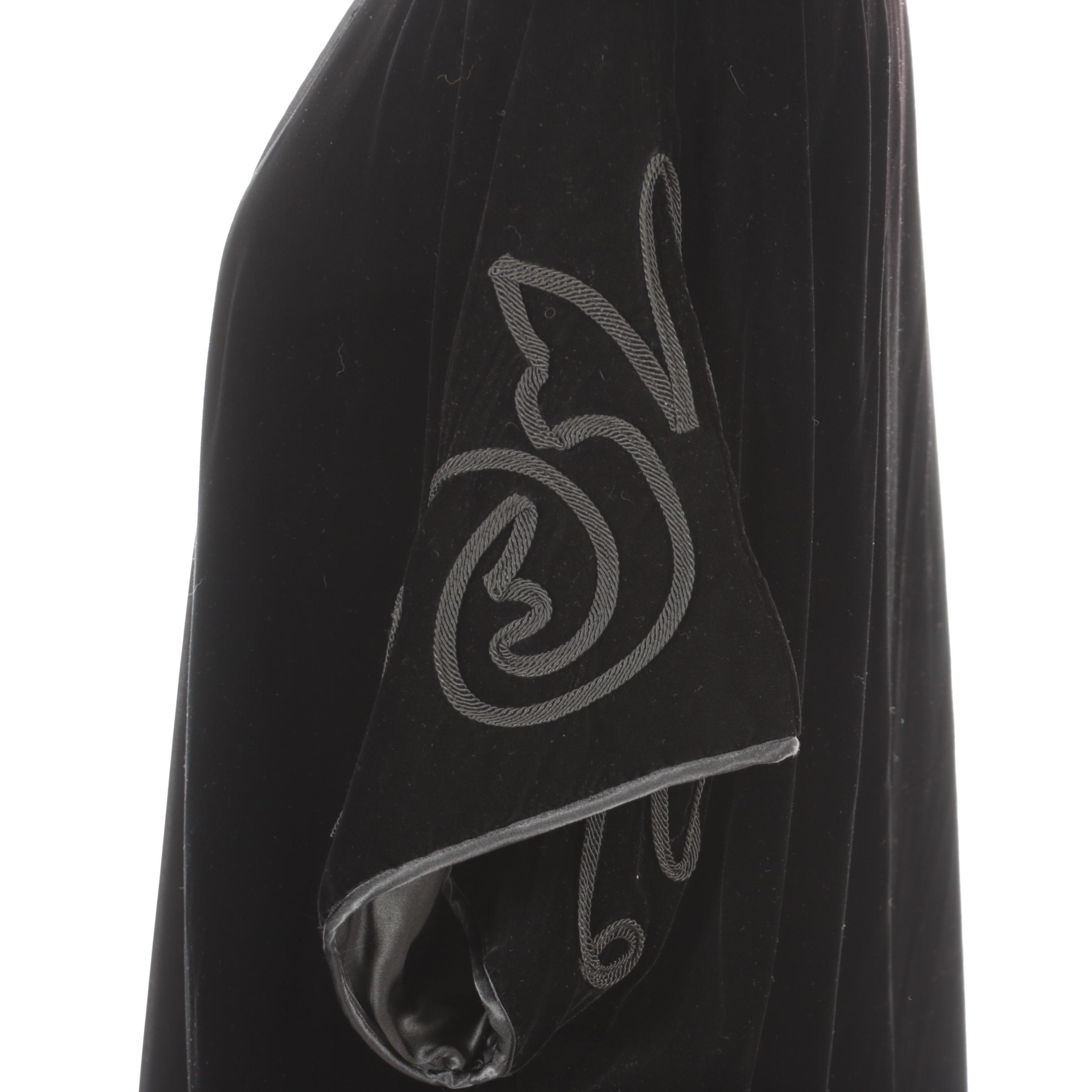 Halston IV Front Vent Evening Dress and Natori Cocoon Wrap in Black Velvet